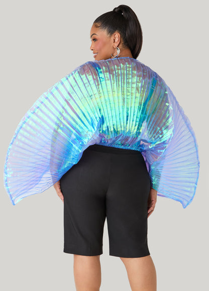 Ashley Stewart Iridescent Pleated Organza Top Blue