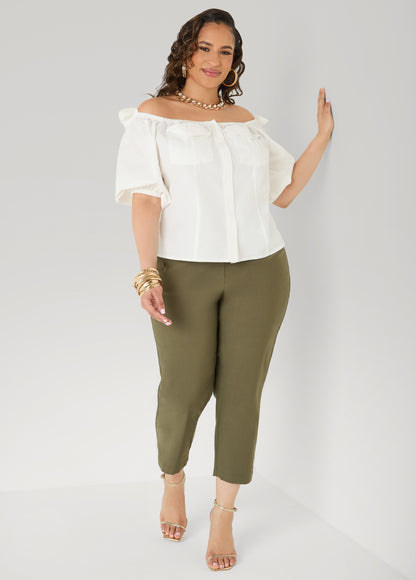 Ashley Stewart Puff Sleeve Off The Shoulder Shirt White