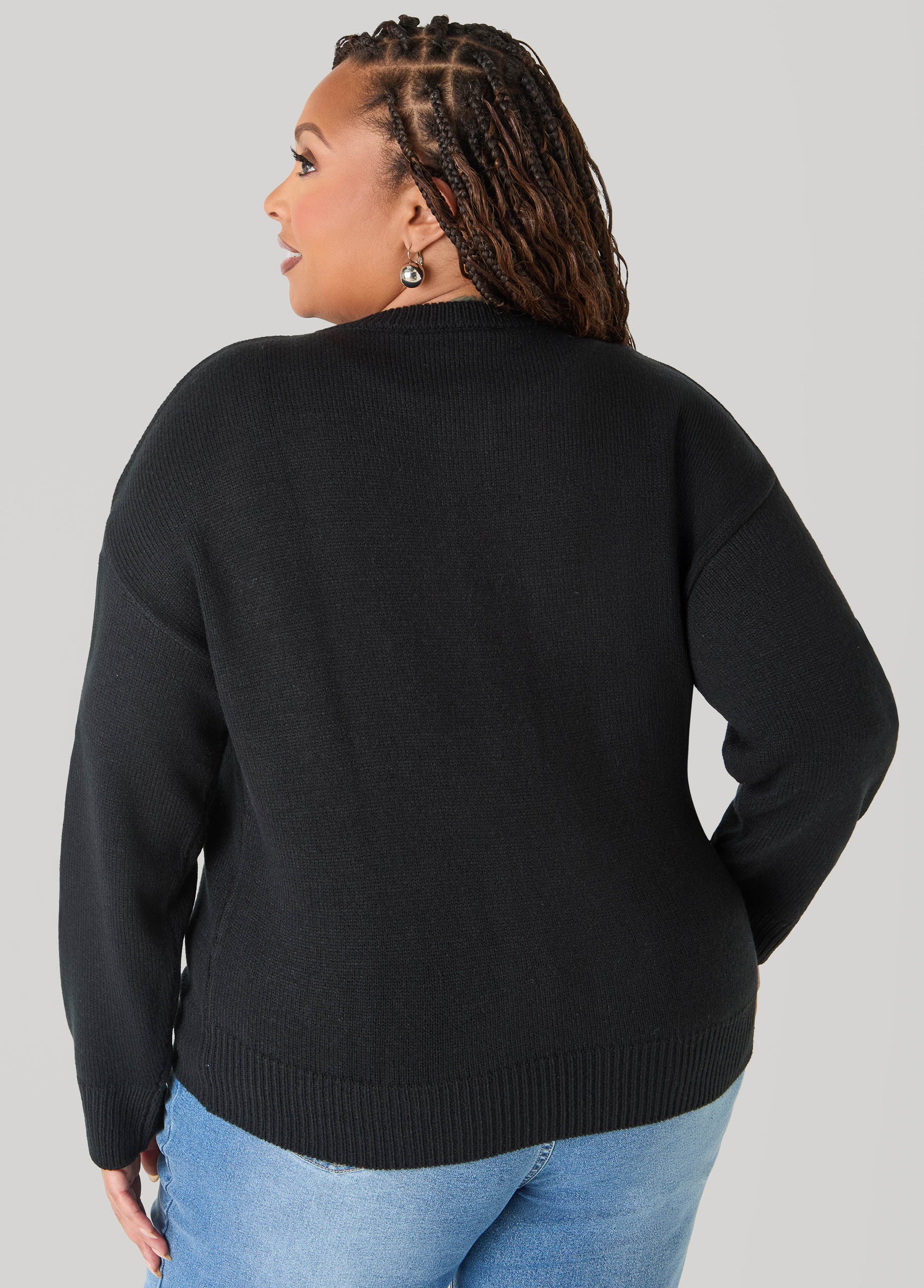 Ashley Stewart Rose Button Front Cardigan Black