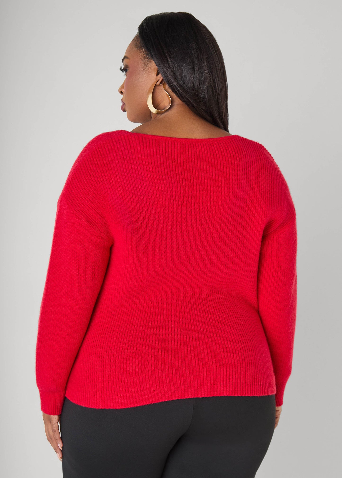 Ashley Stewart Knotted Cable Knit Trimmed Sweater Lychee