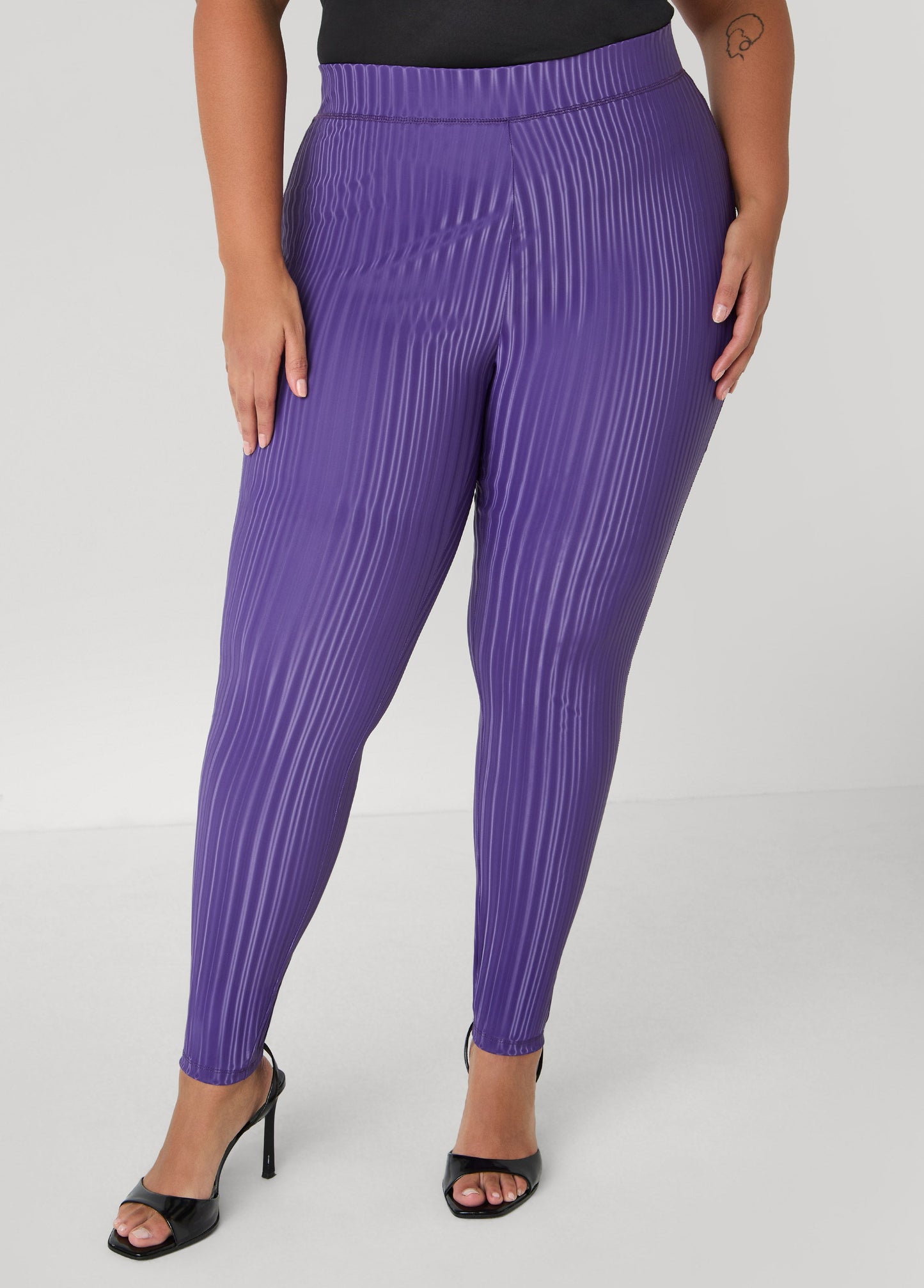 Ashley Stewart Striped Liquid Leggings PETUNIA
