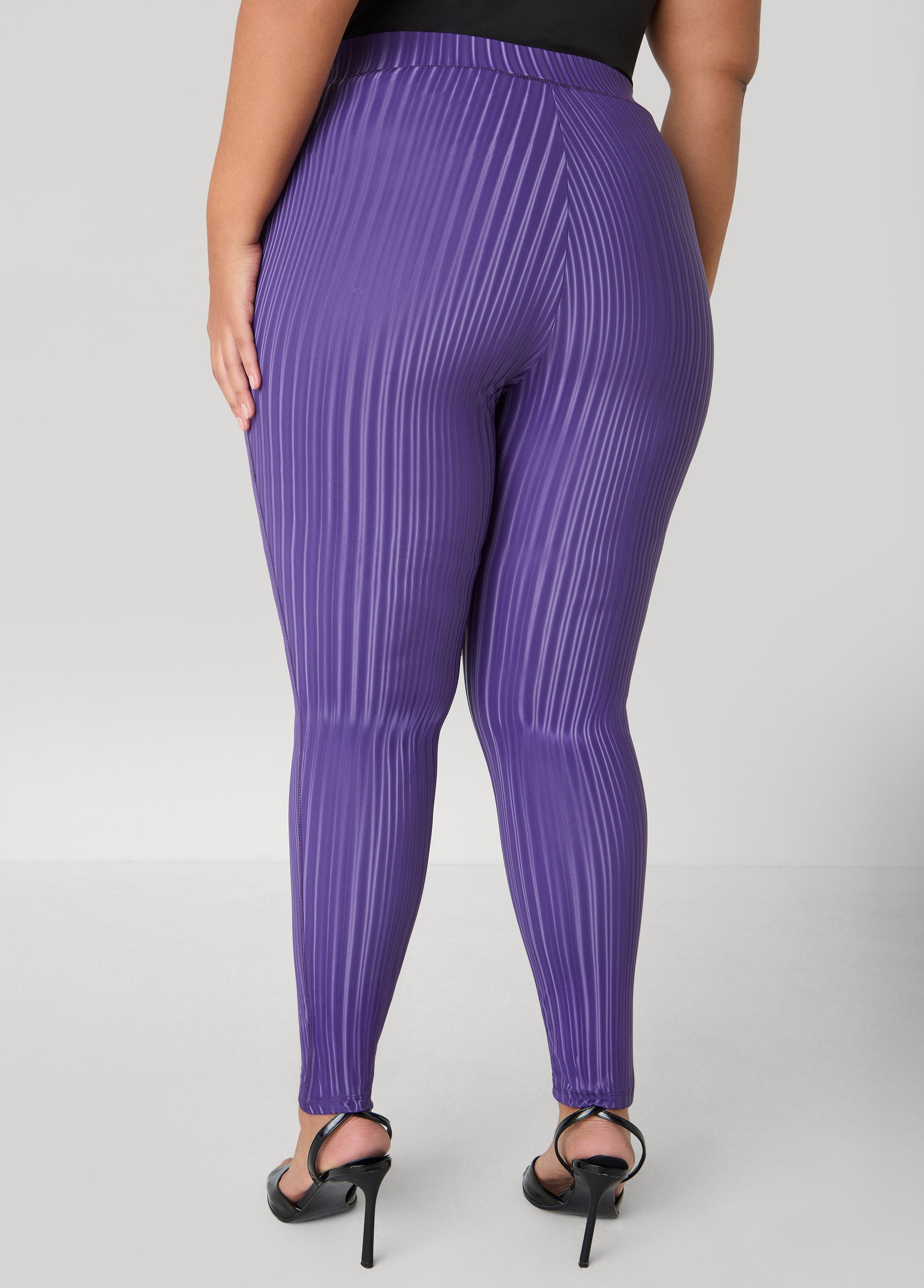Ashley Stewart Striped Liquid Leggings PETUNIA
