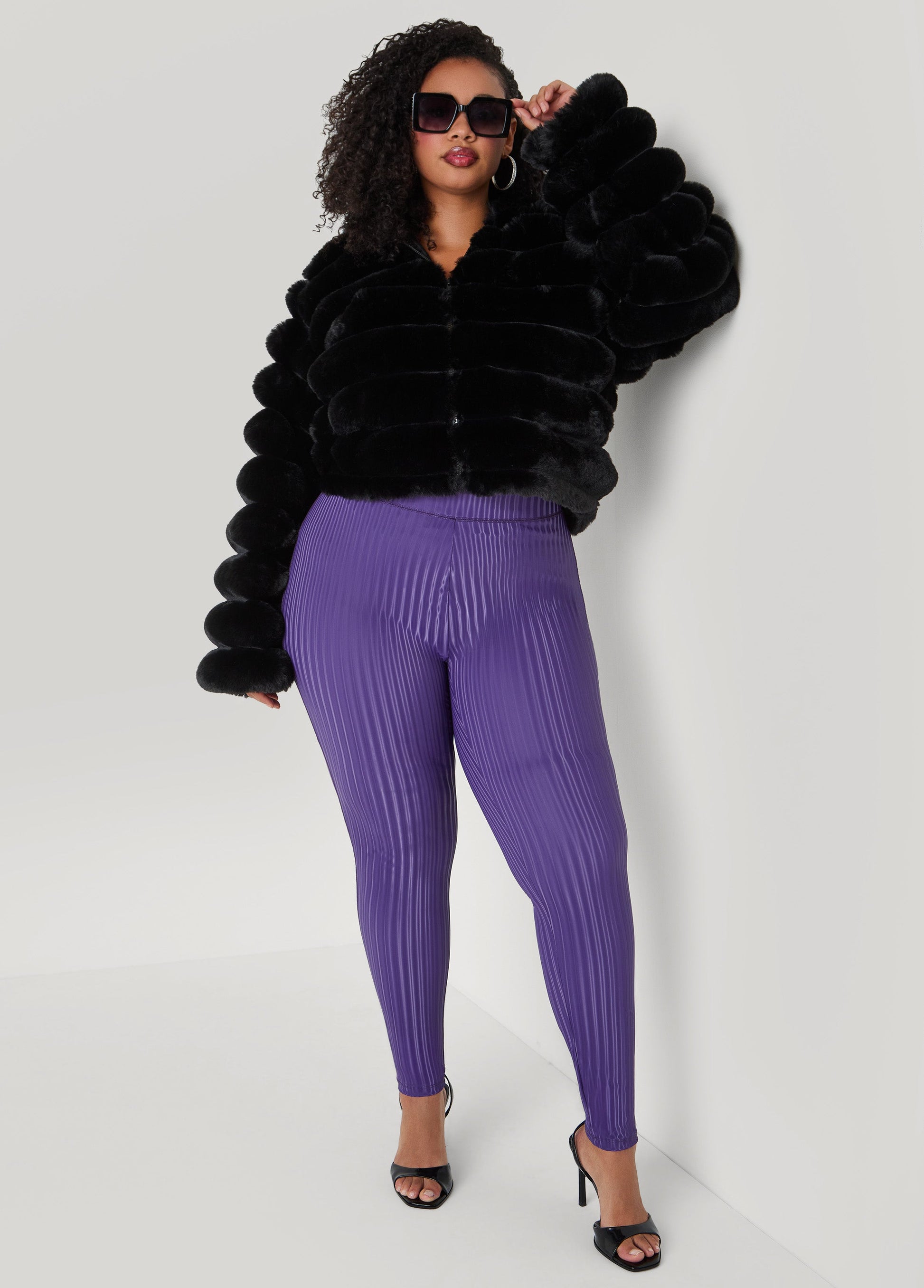 Ashley Stewart Striped Liquid Leggings PETUNIA