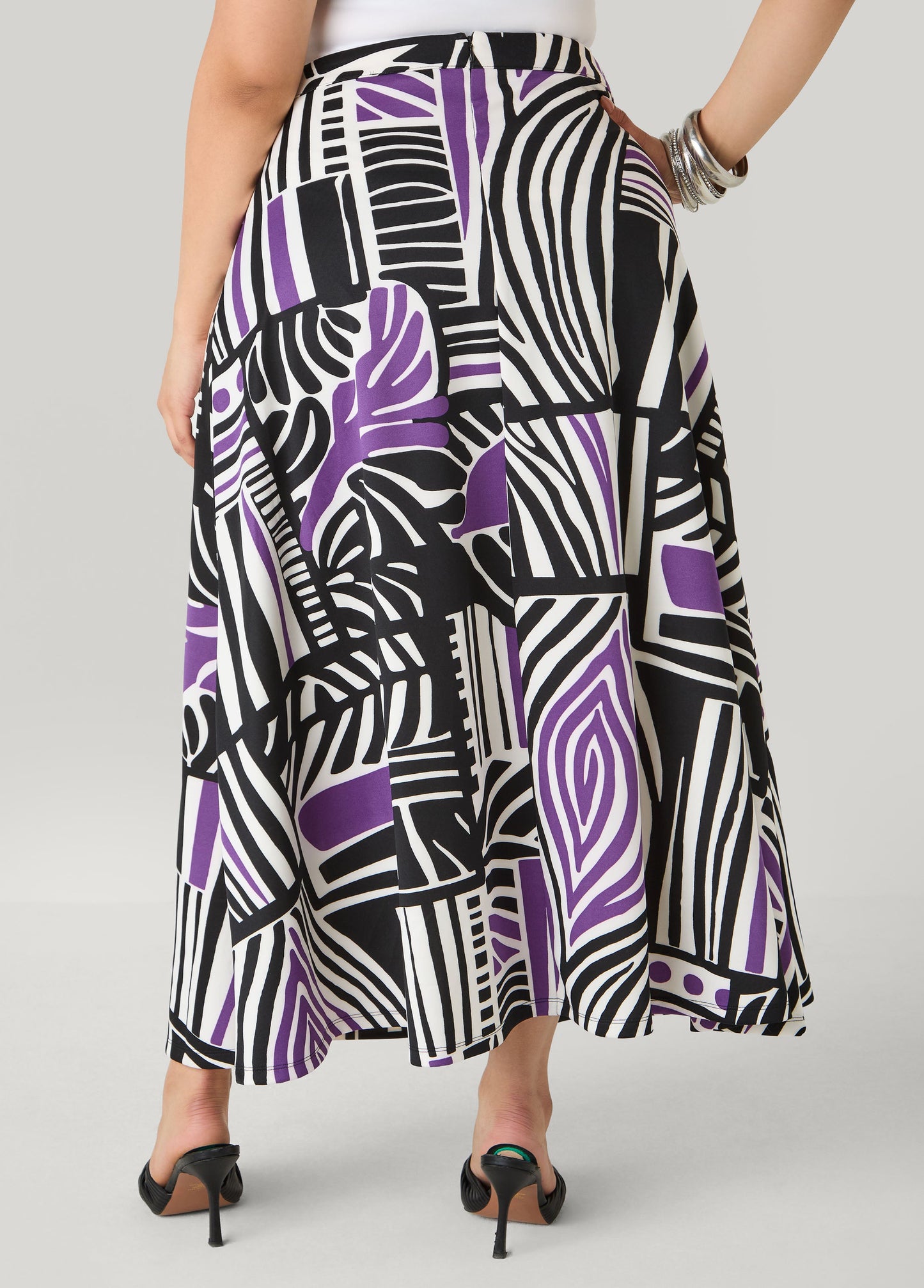 Ashley Stewart Geo Print Scuba Maxi Skirt Black White