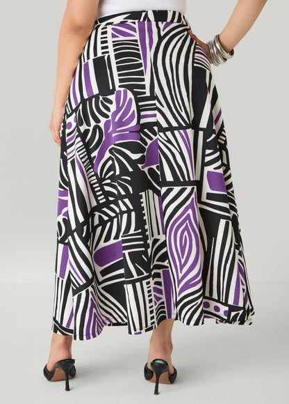 Ashley Stewart Geo Print Scuba Maxi Skirt Black White