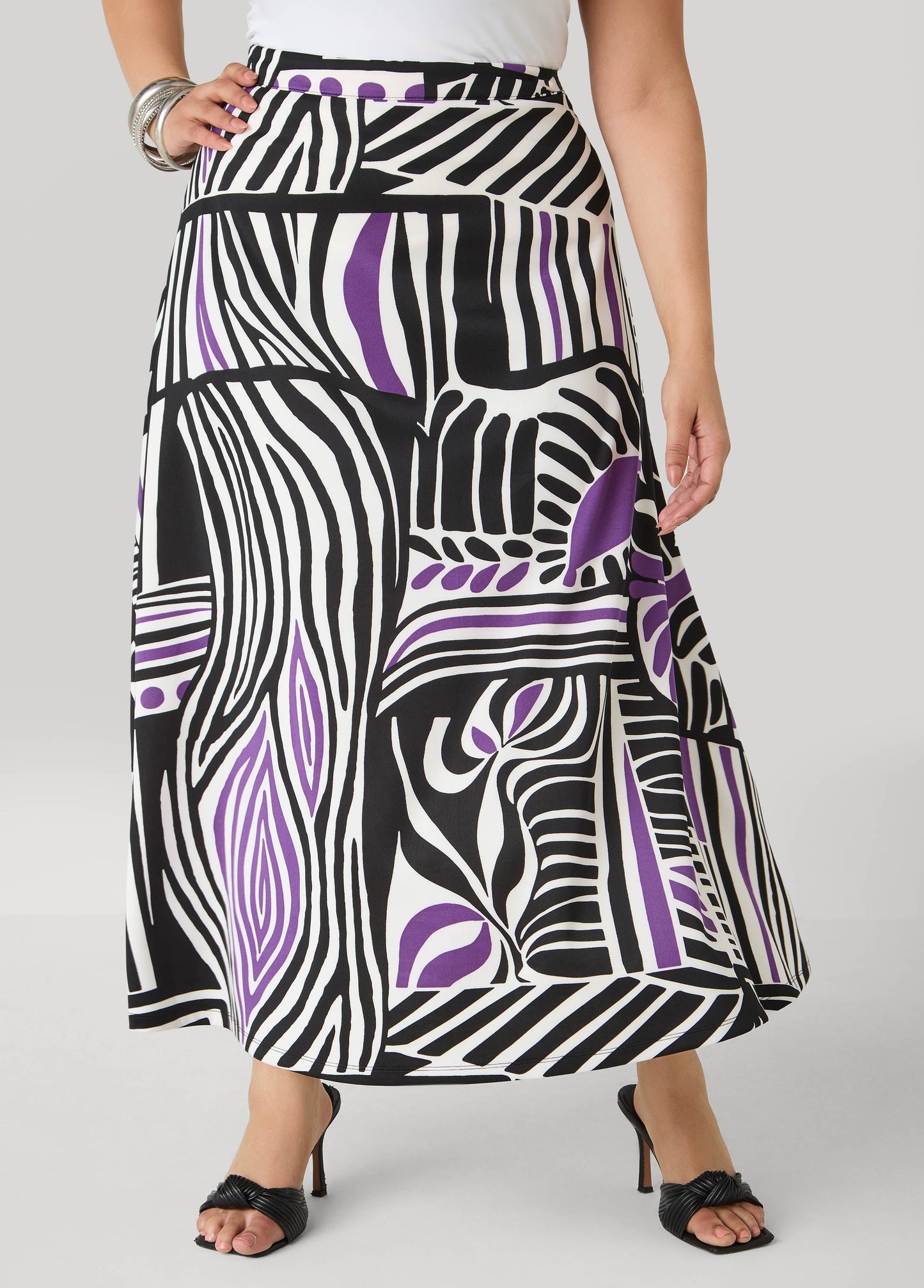 Ashley Stewart Geo Print Scuba Maxi Skirt Black White