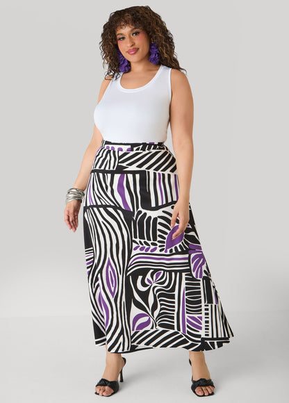 Ashley Stewart Geo Print Scuba Maxi Skirt Black White