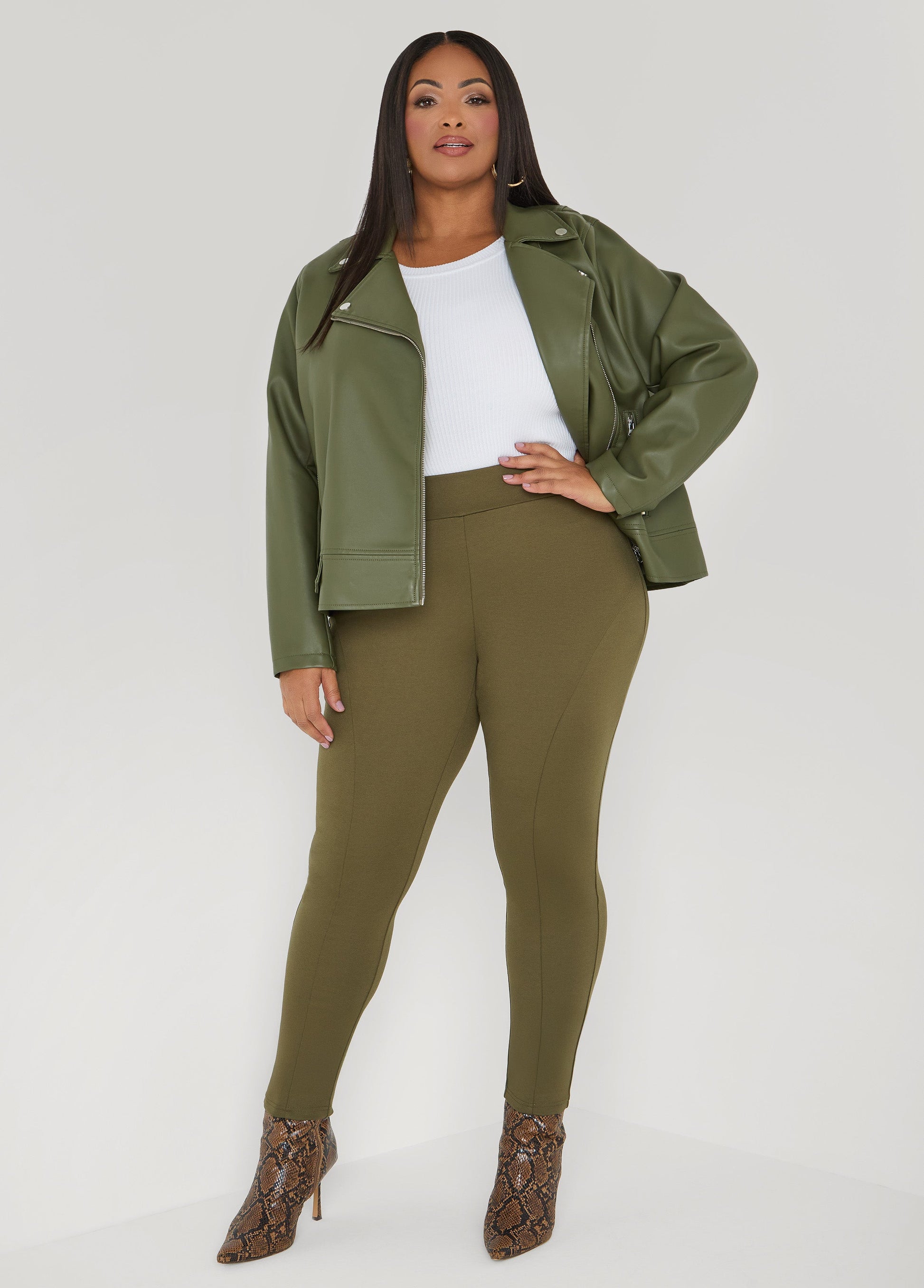 Ashley Stewart Seam Detailed Ponte Leggings Foxglove