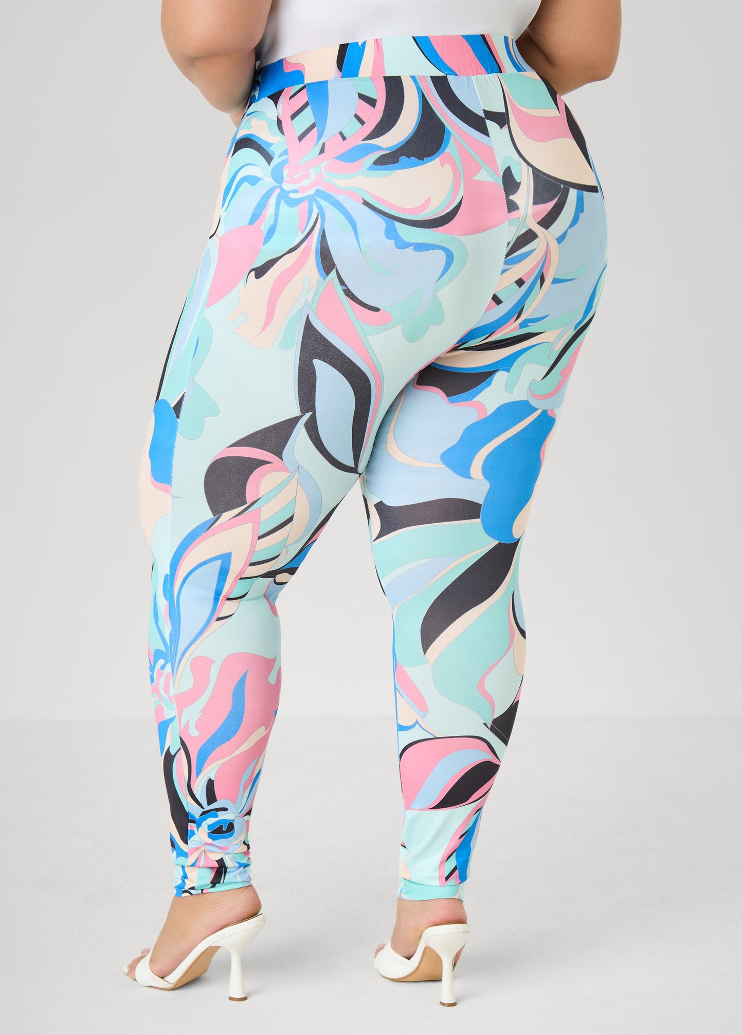 Ashley Stewart Floral High Rise Leggings POWDER BLUE