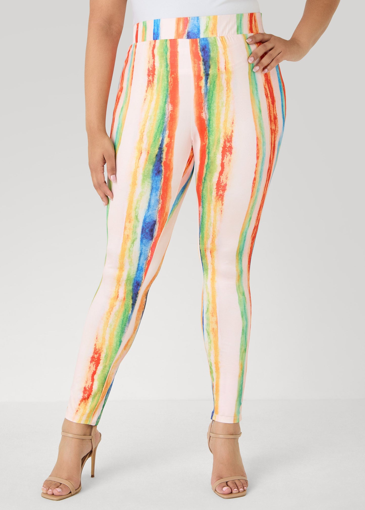 Ashley Stewart Brushstroke Striped Leggings Multi