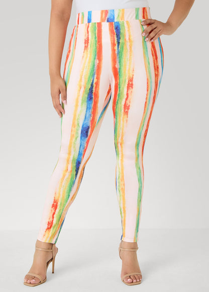 Ashley Stewart Brushstroke Striped Leggings Multi
