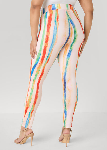 Ashley Stewart Brushstroke Striped Leggings Multi