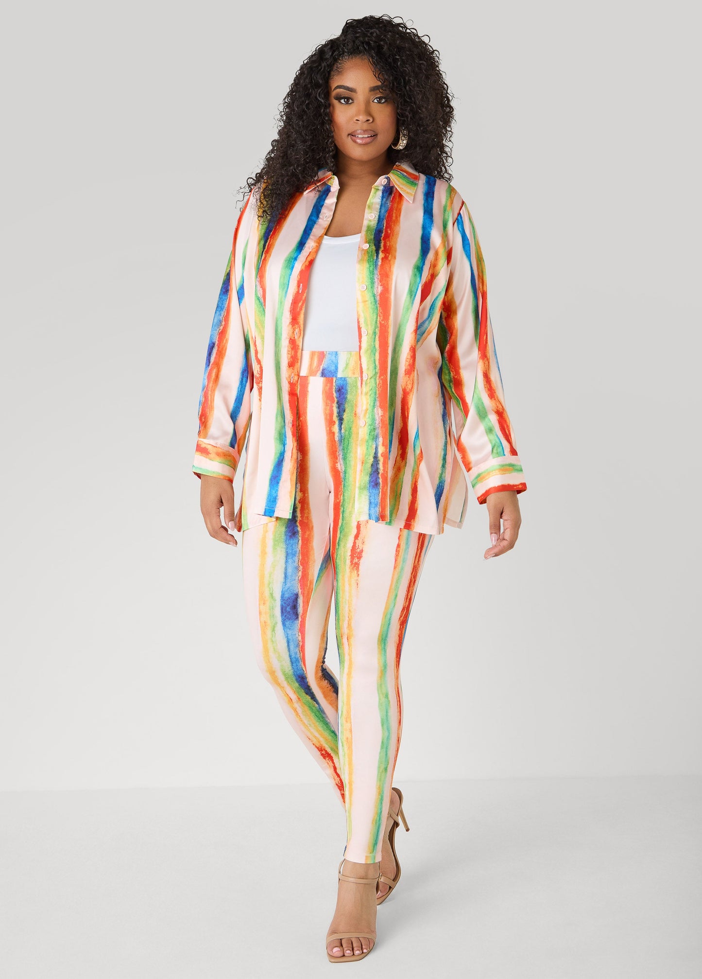 Ashley Stewart Brushstroke Striped Leggings Multi