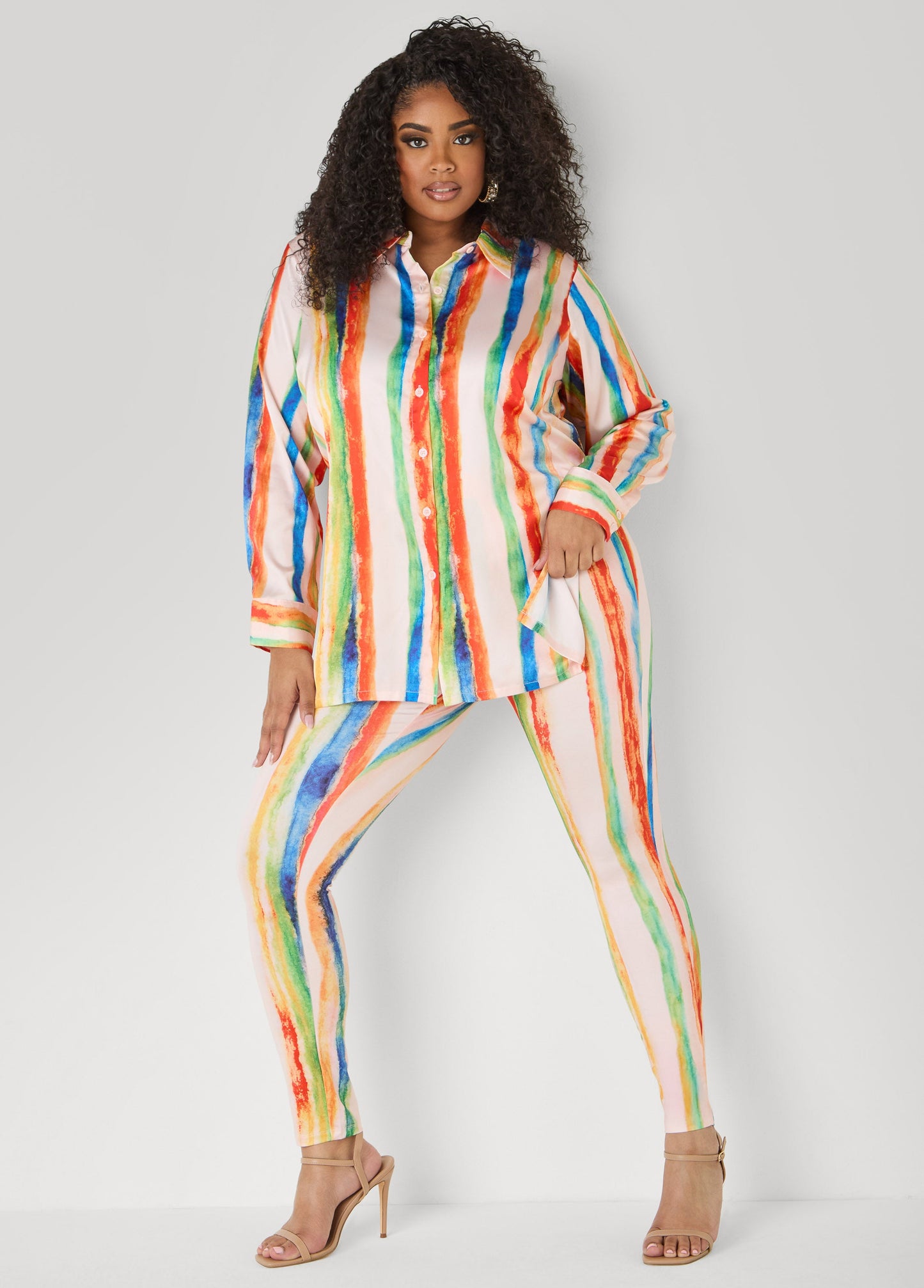 Ashley Stewart Brushstroke Striped Leggings Multi