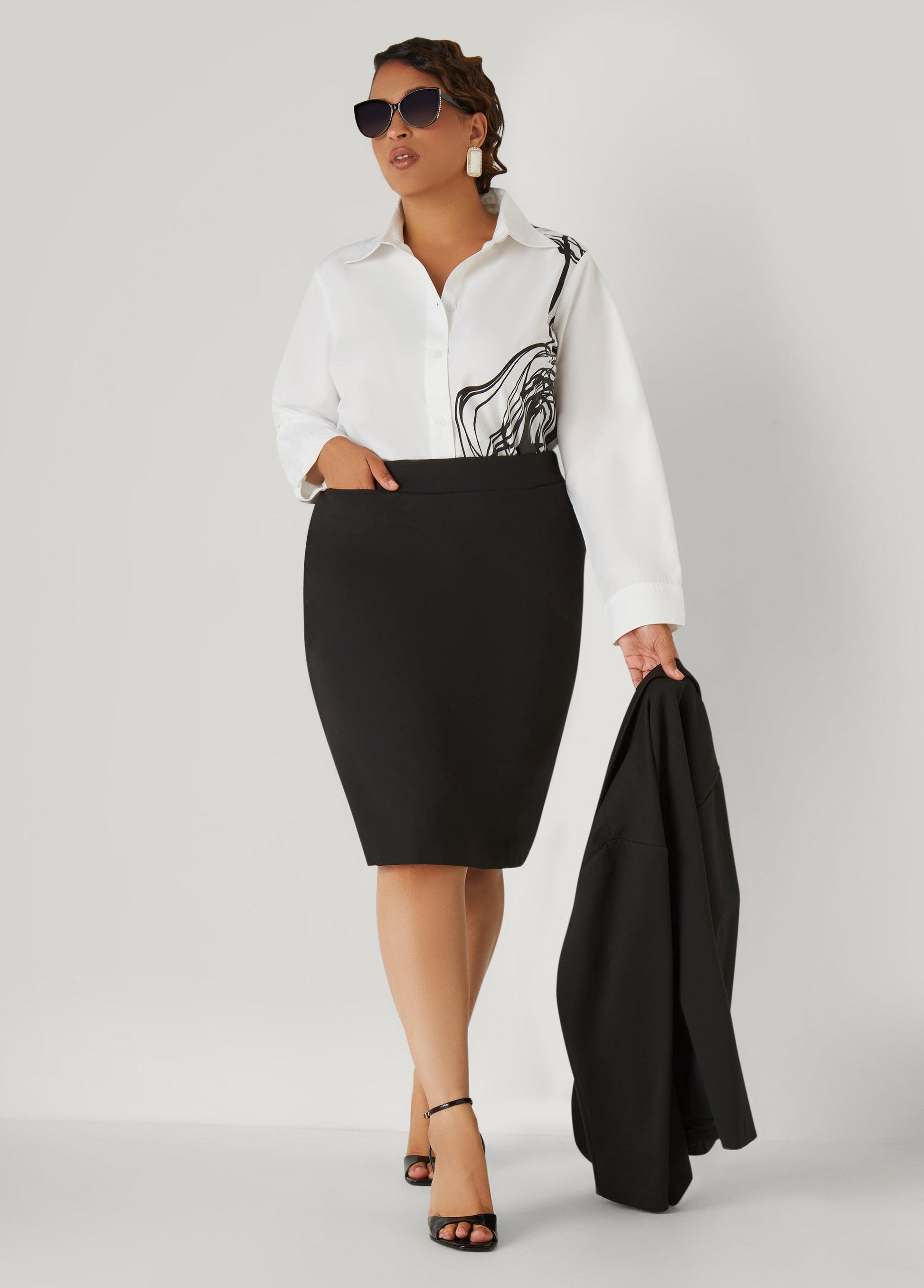 Ashley Stewart Pull On Ponte Skirt Black