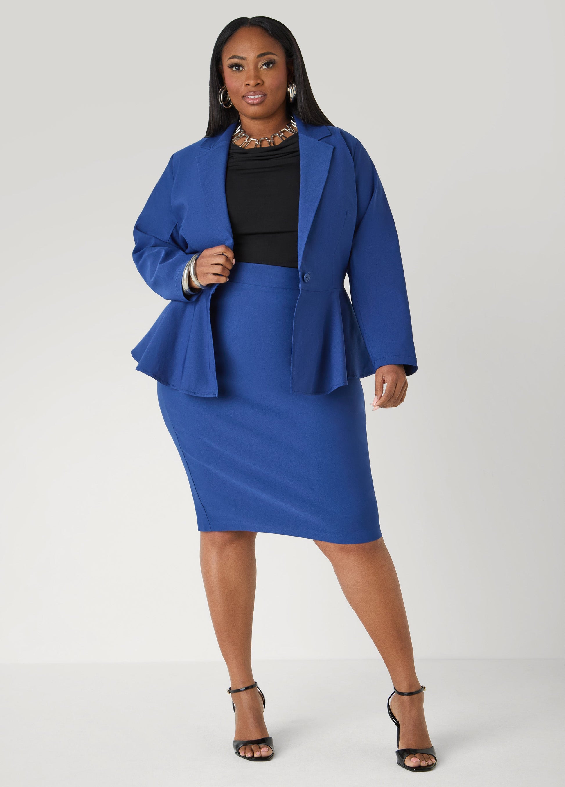 Ashley Stewart Millennium Slip On Skirt Navy Peony