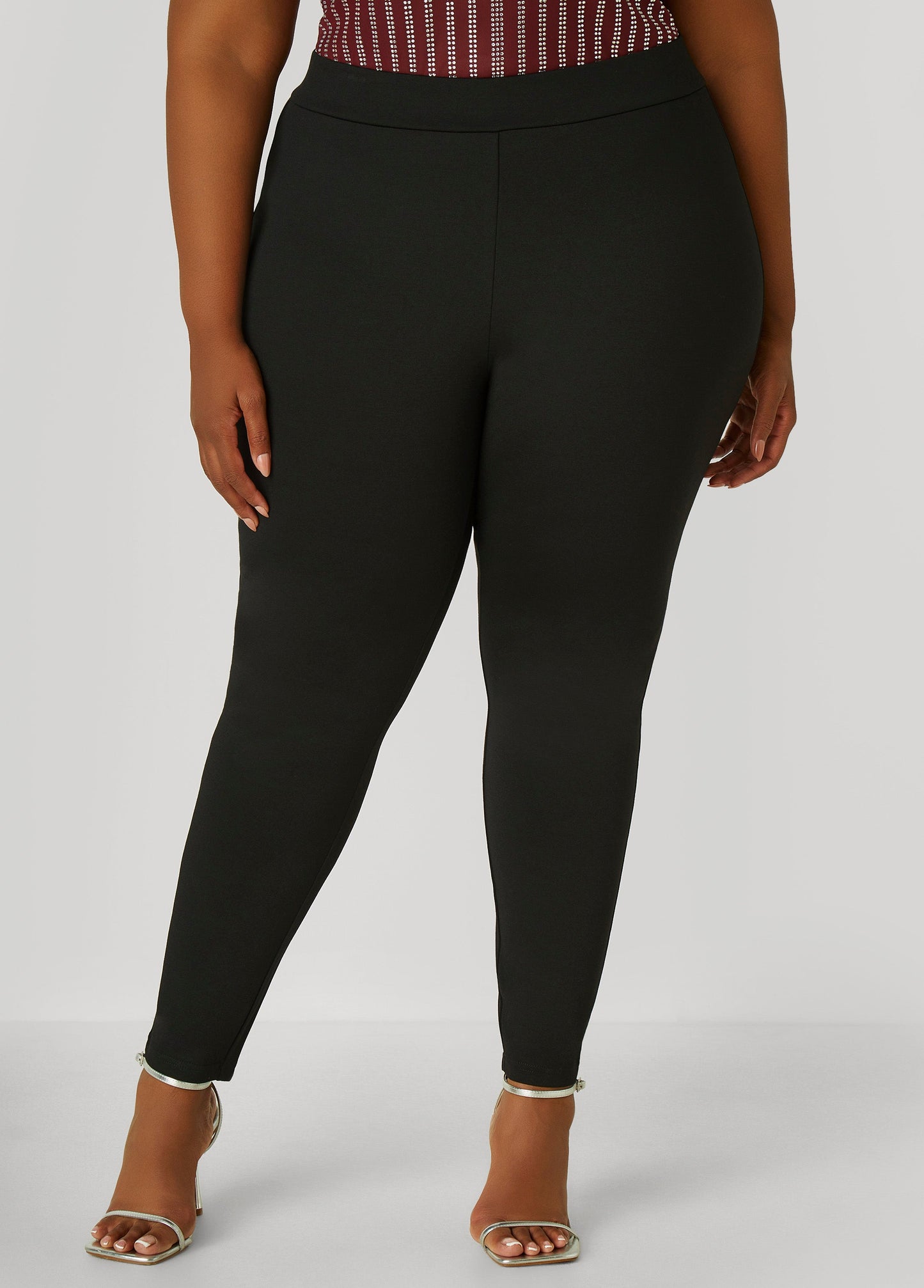 Ashley Stewart Ponte High Rise Pull On Leggings Black