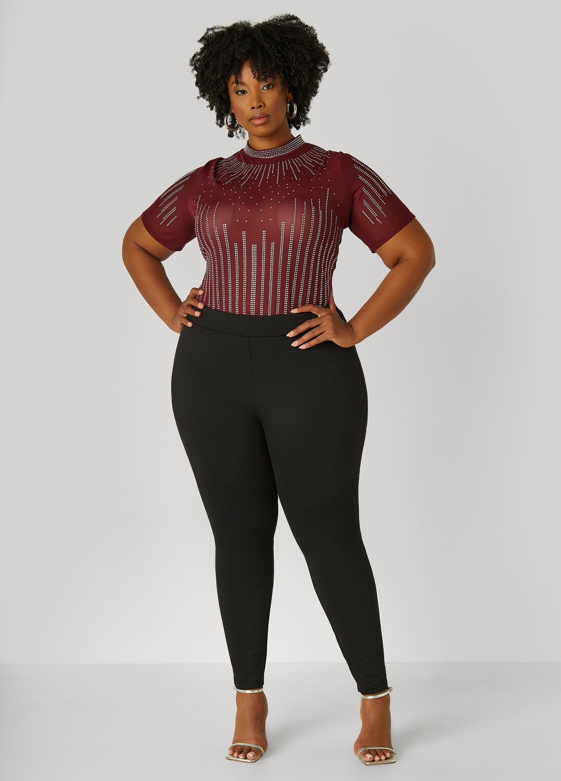 Ashley Stewart Ponte High Rise Pull On Leggings Black