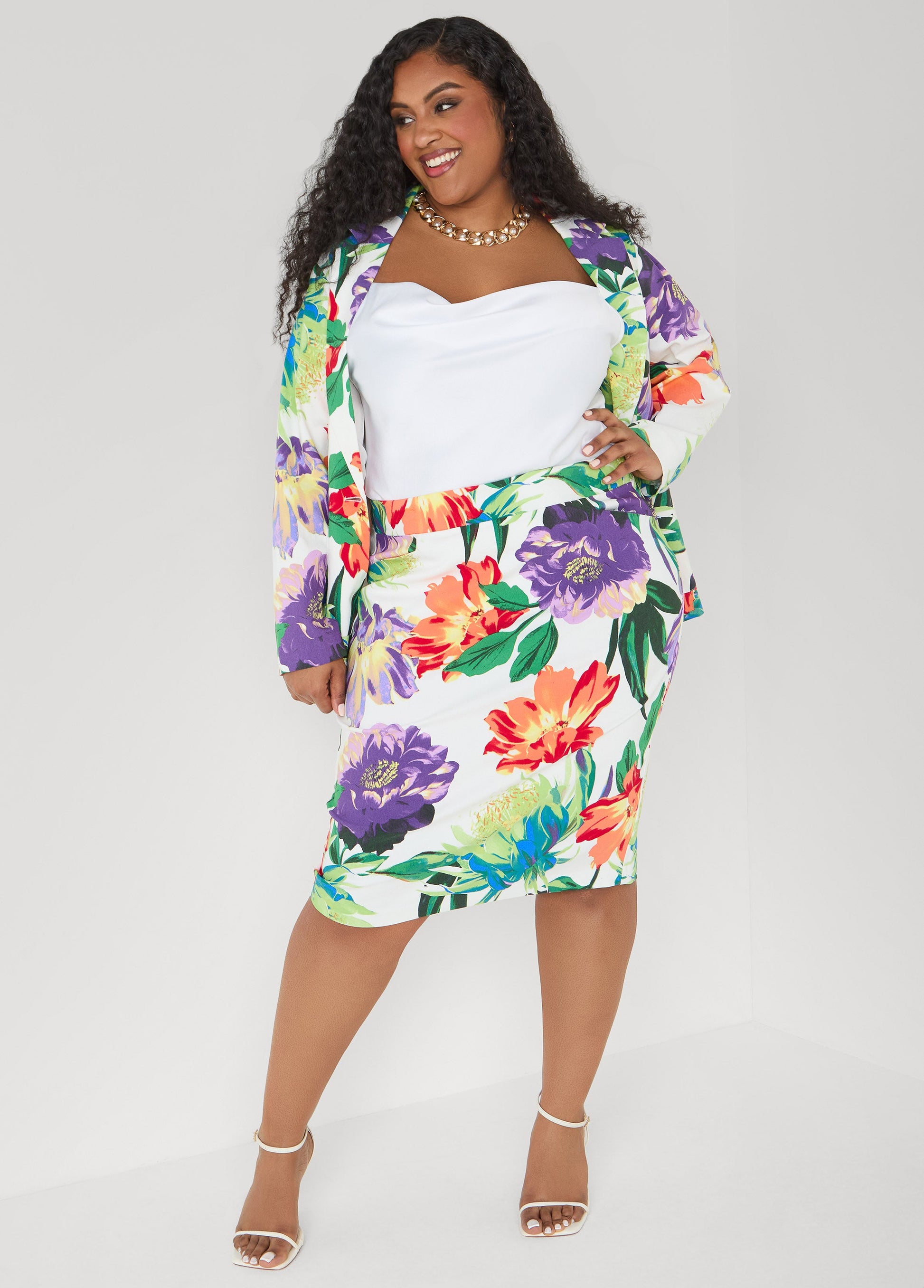 Ashley Stewart Millennium Floral Print Skirt Pansy