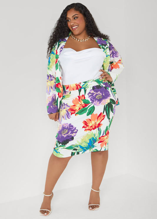 Ashley Stewart Millennium Floral Print Skirt Pansy