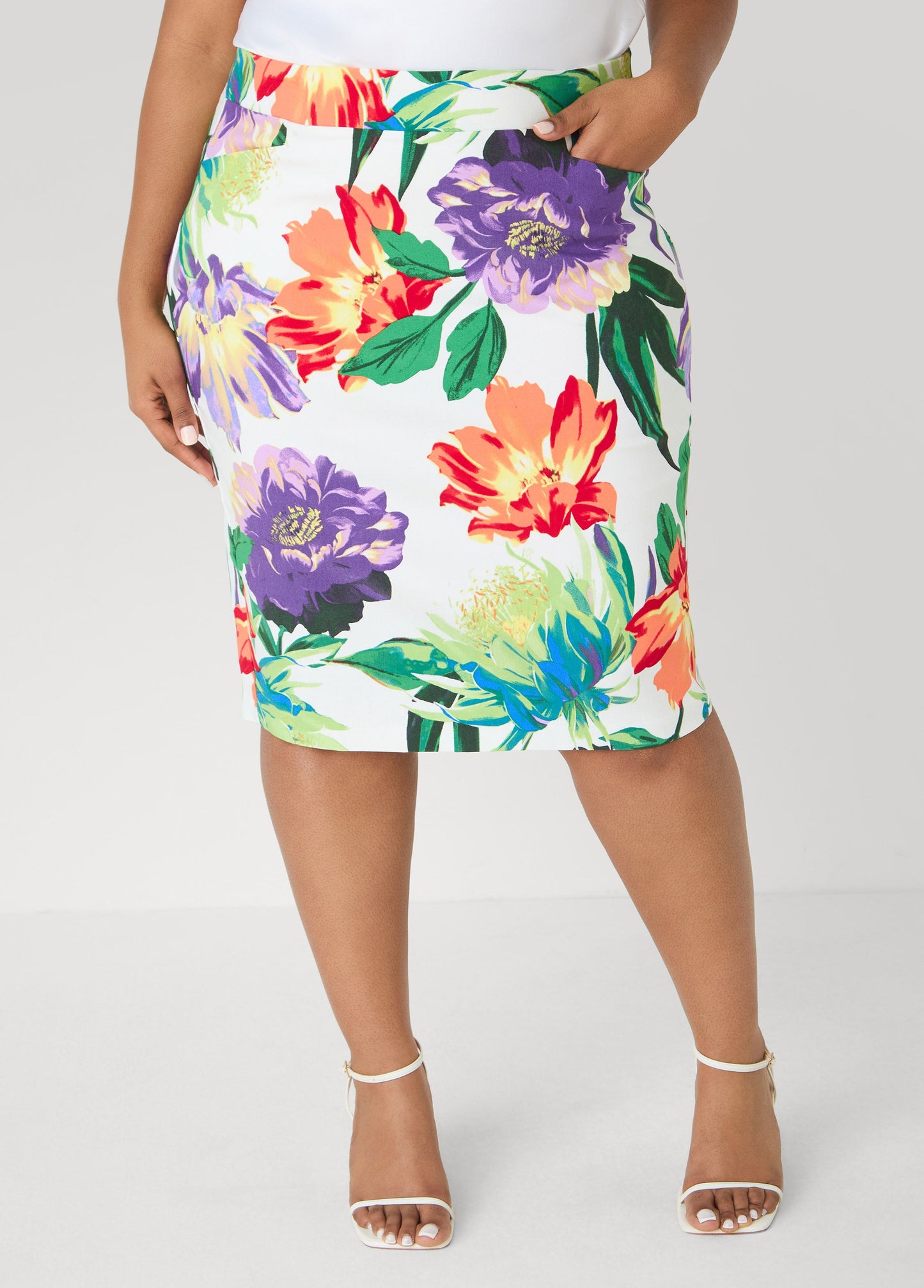 Ashley Stewart Millennium Floral Print Skirt Pansy