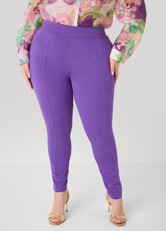 Ashley Stewart Seam Detailed Ponte Leggings Pansy