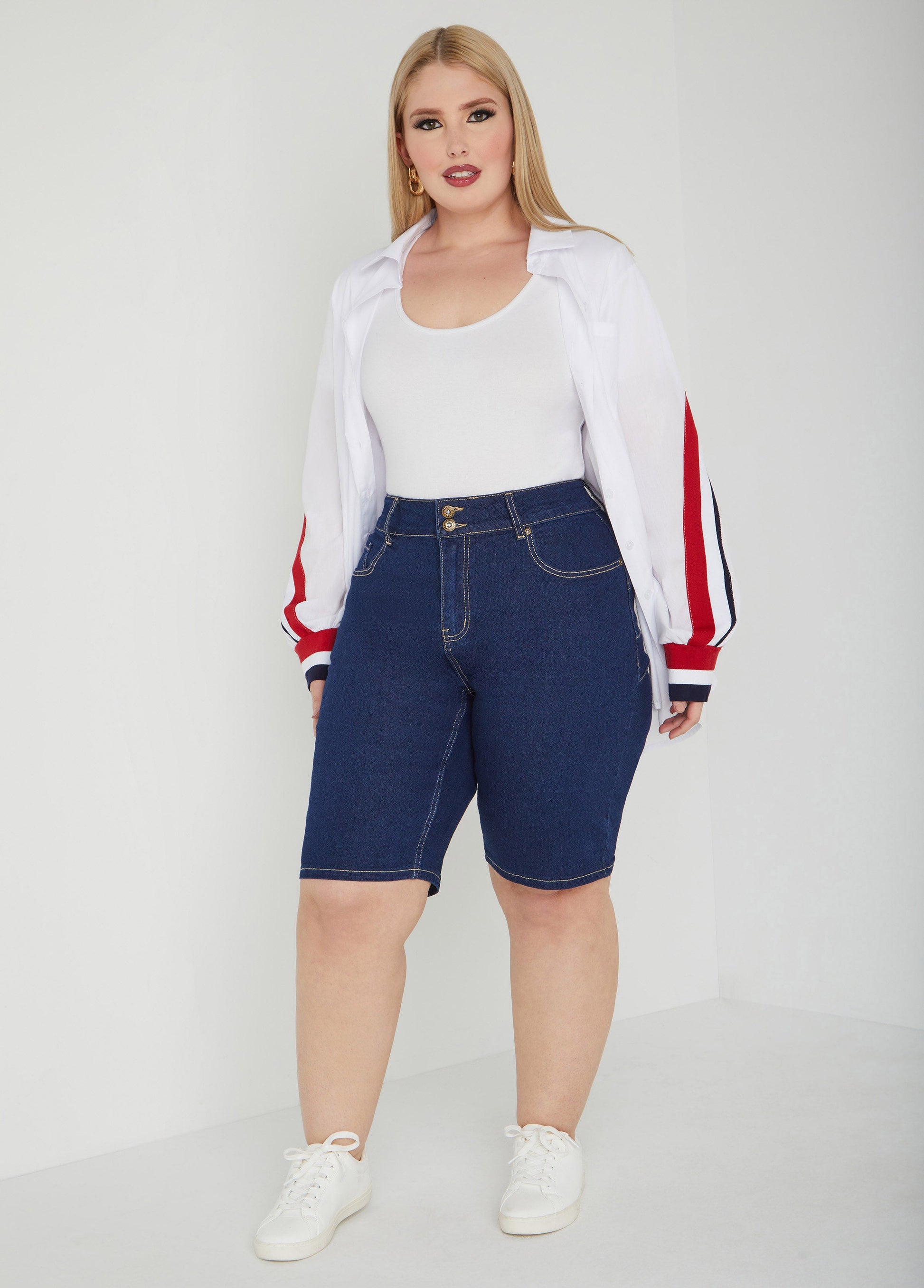 Ashley Stewart Plus Size Jean Shorts Plus Size Mid Rise Denim Shorts Lt Sky Blue