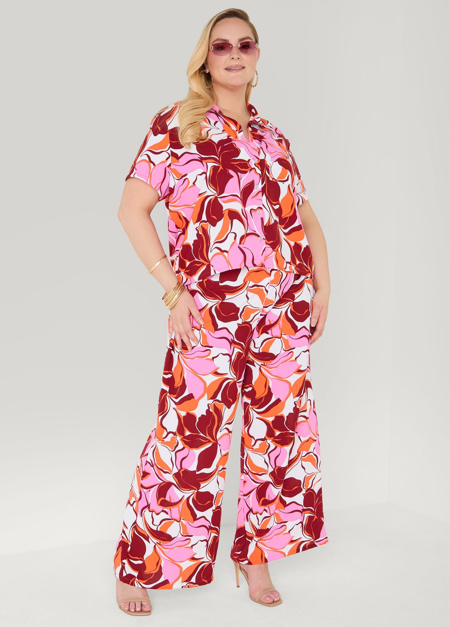 Ashley Stewart Printed High Waist Pants Pink