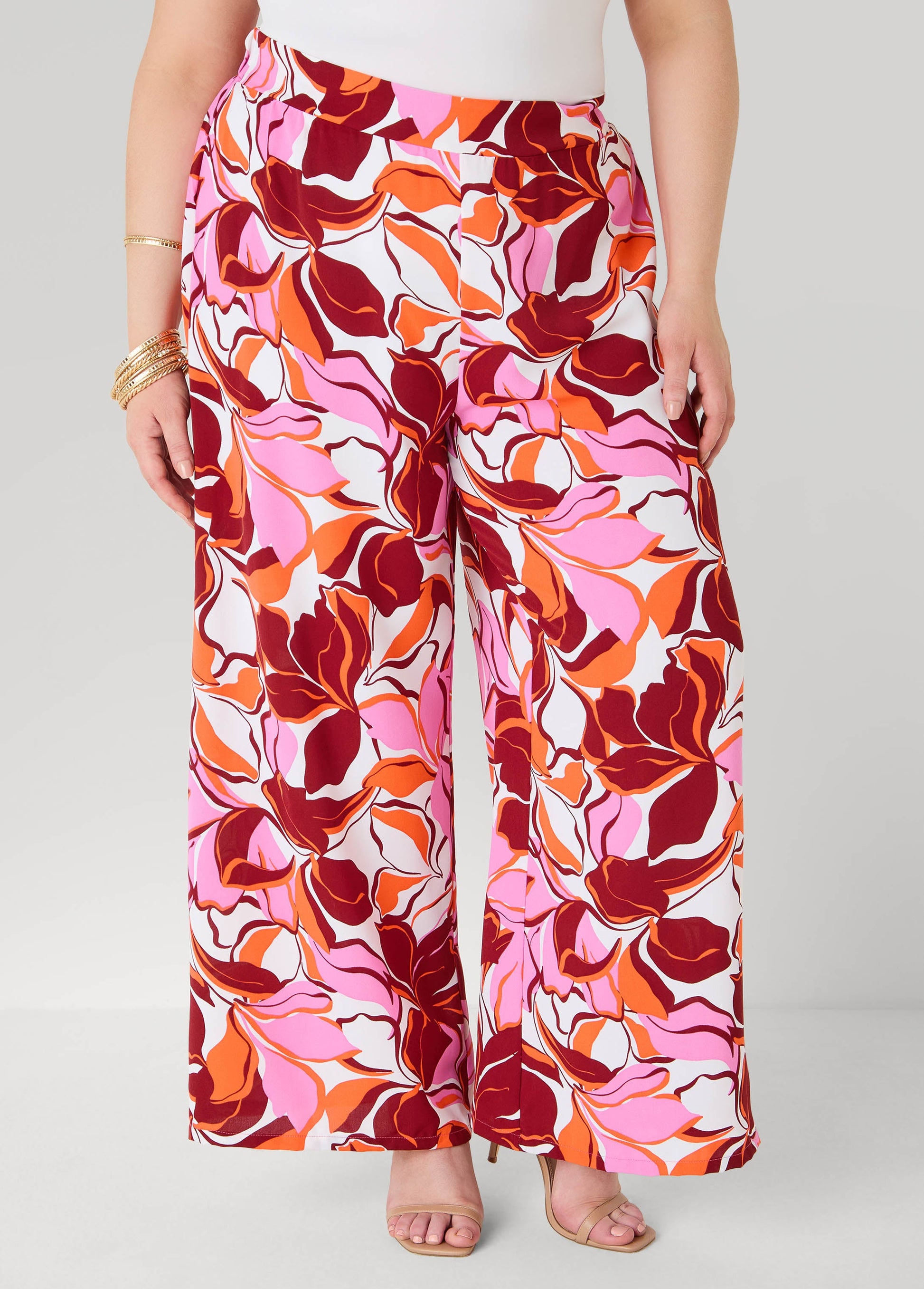 Ashley Stewart Printed High Waist Pants Pink