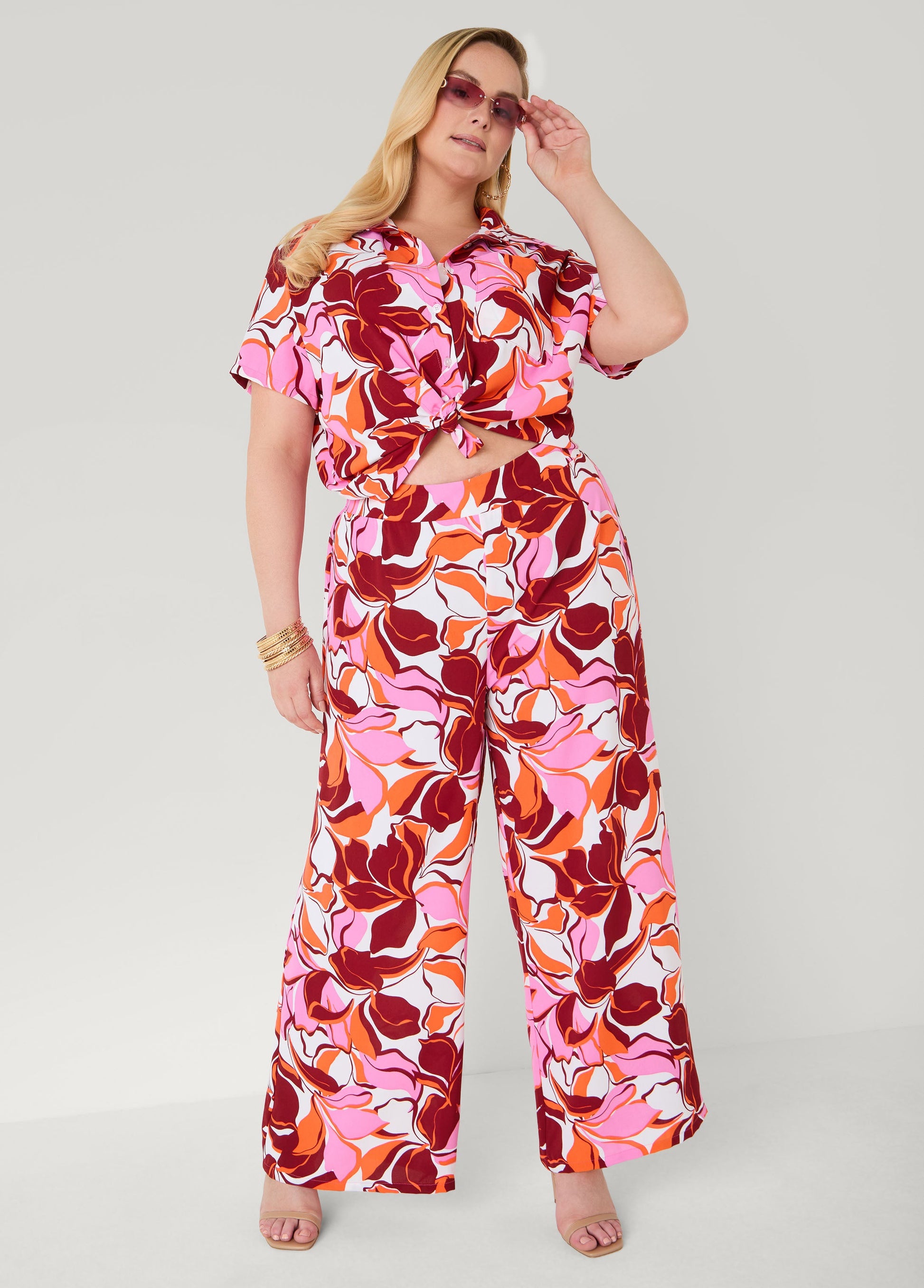 Ashley Stewart Printed High Waist Pants Pink