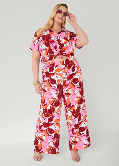 Ashley Stewart Printed High Waist Pants Pink
