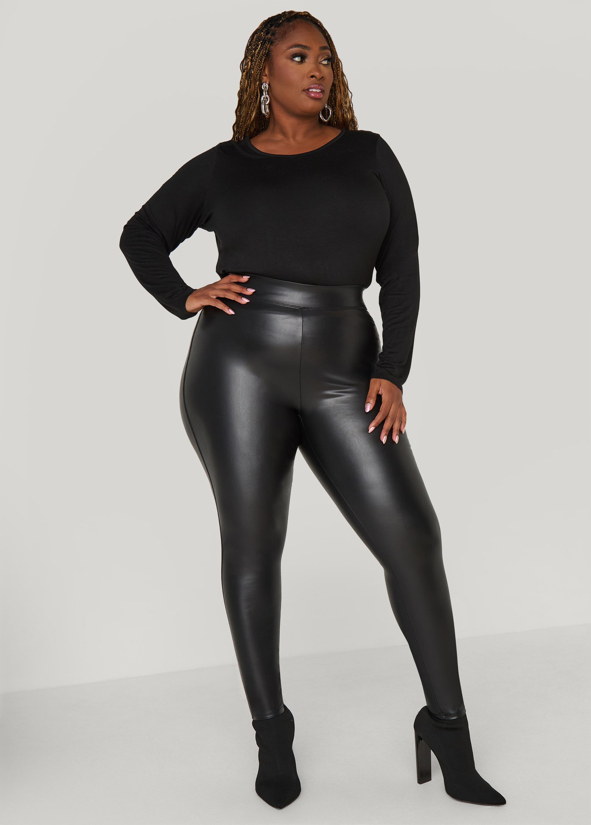 Ashley Stewart Faux Stretch Leather Leggings Black