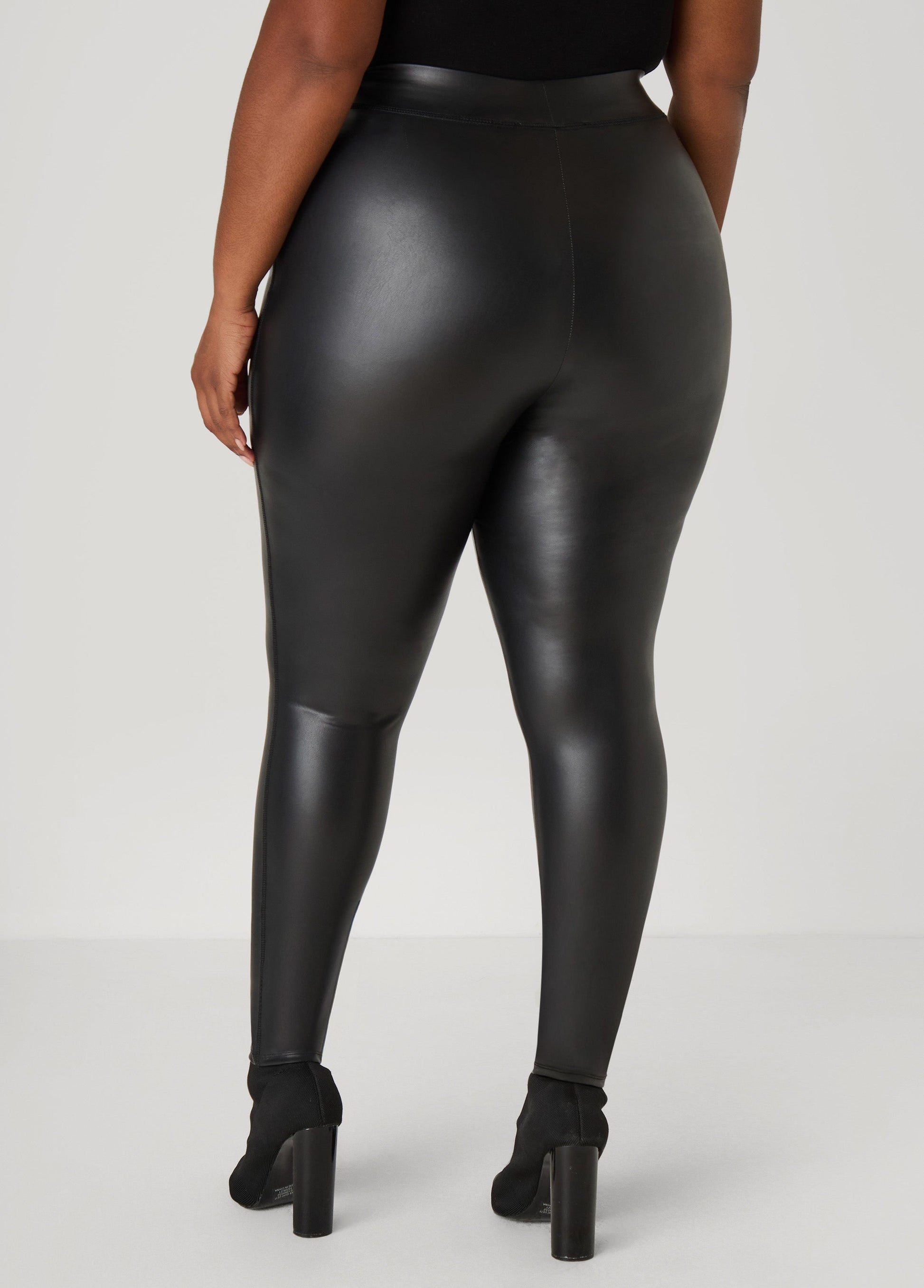 Ashley Stewart Faux Stretch Leather Leggings Black