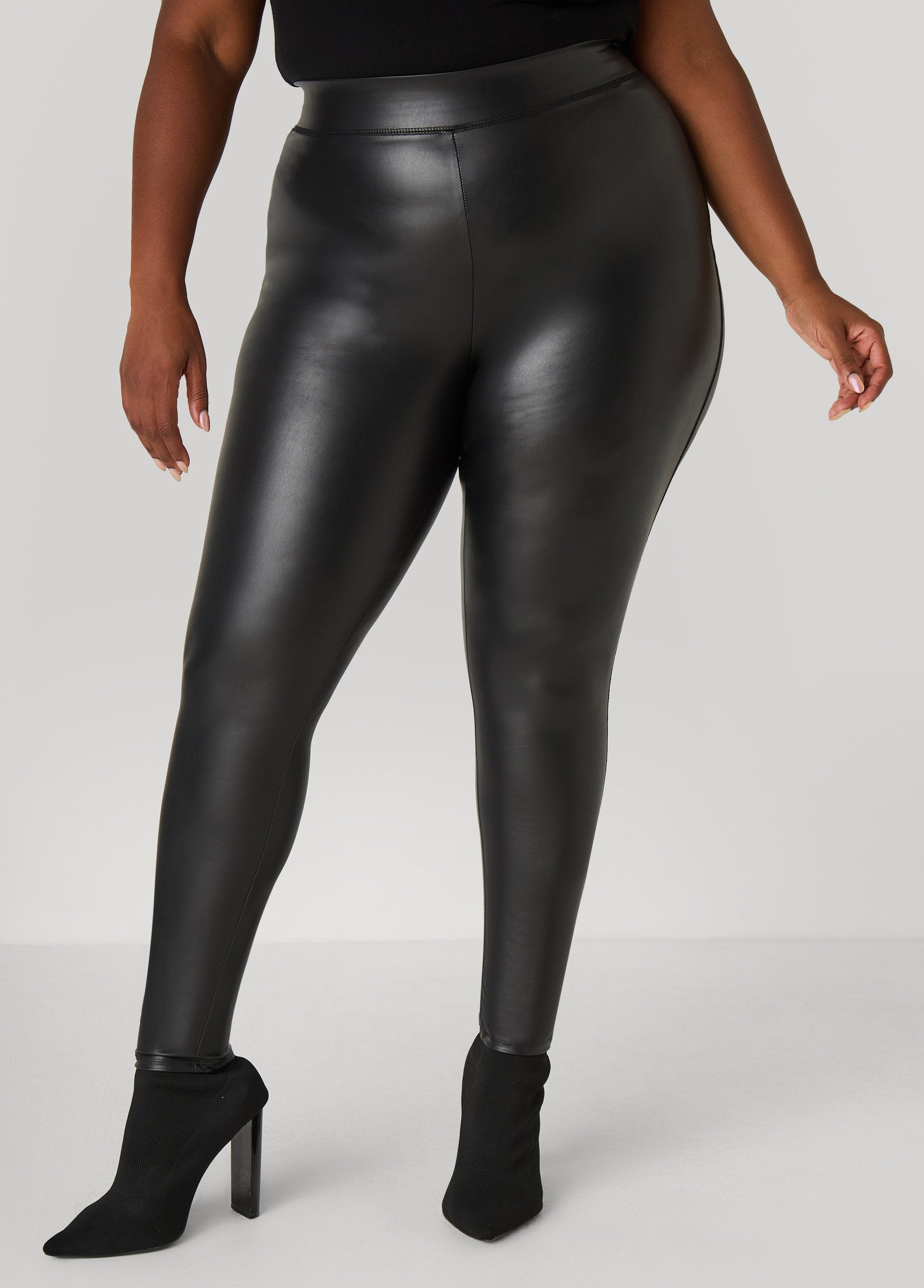 Ashley Stewart Faux Stretch Leather Leggings Black