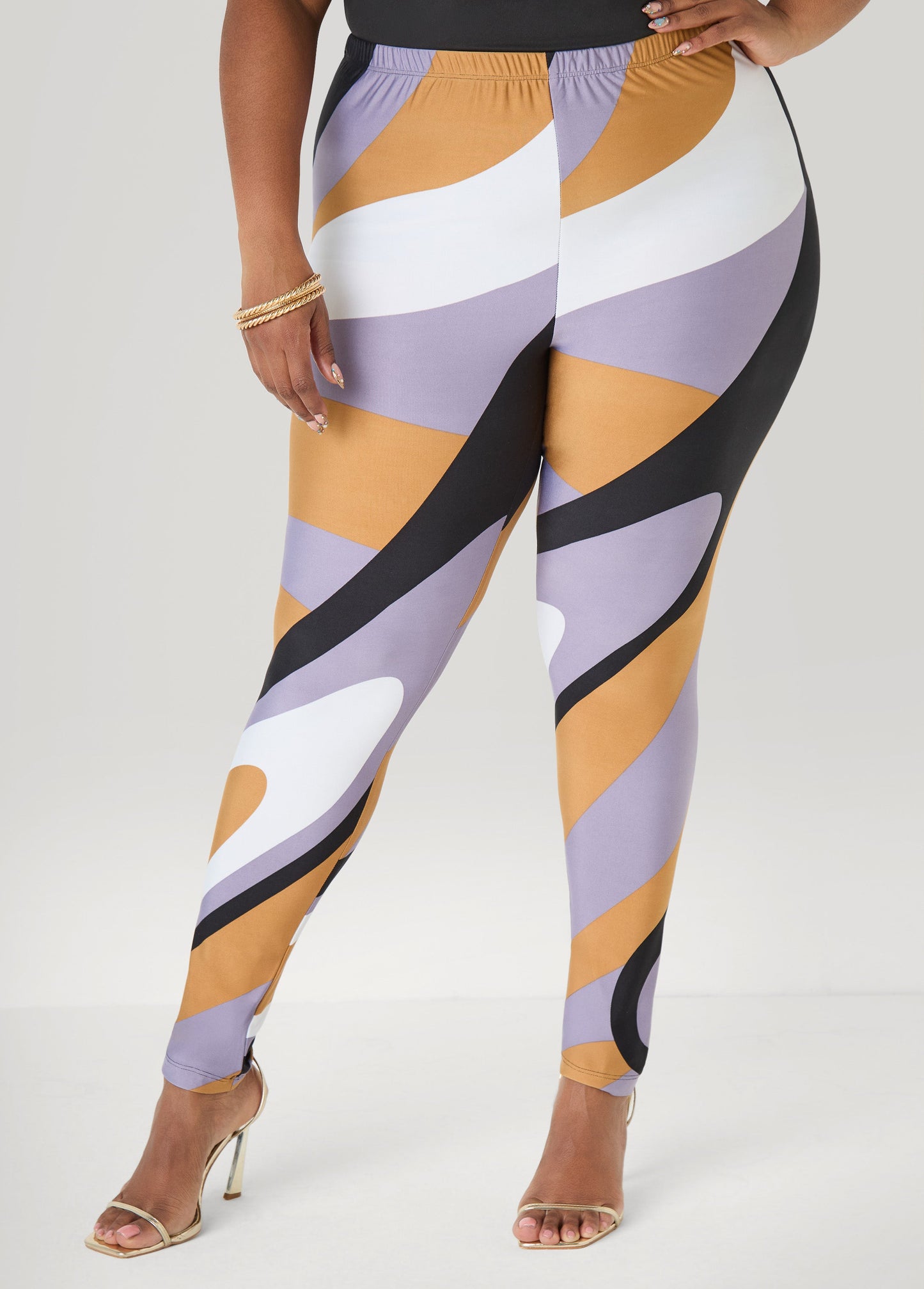 Ashley Stewart Swirl Print Leggings Iced Coffee