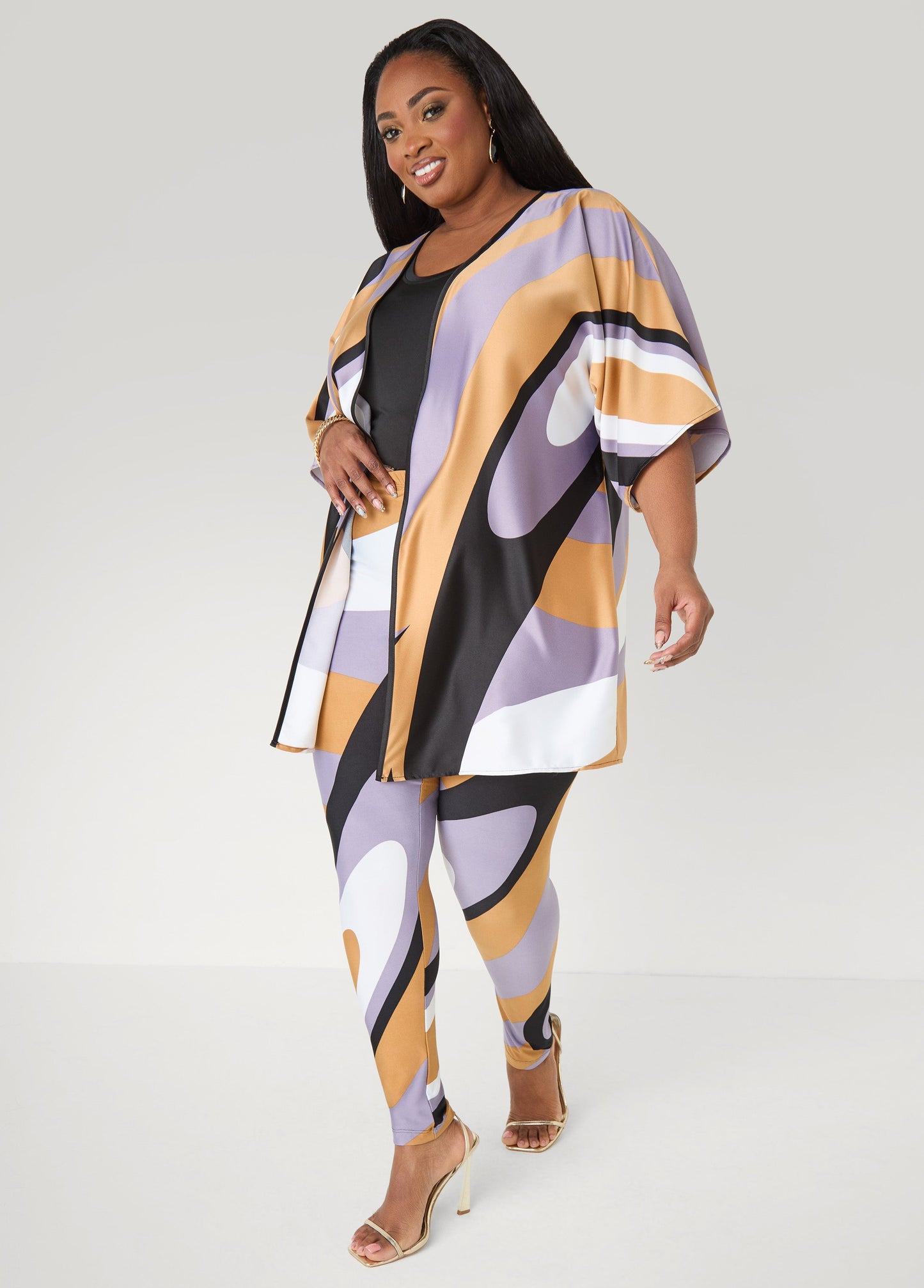 Ashley Stewart Swirl Print Leggings Iced Coffee
