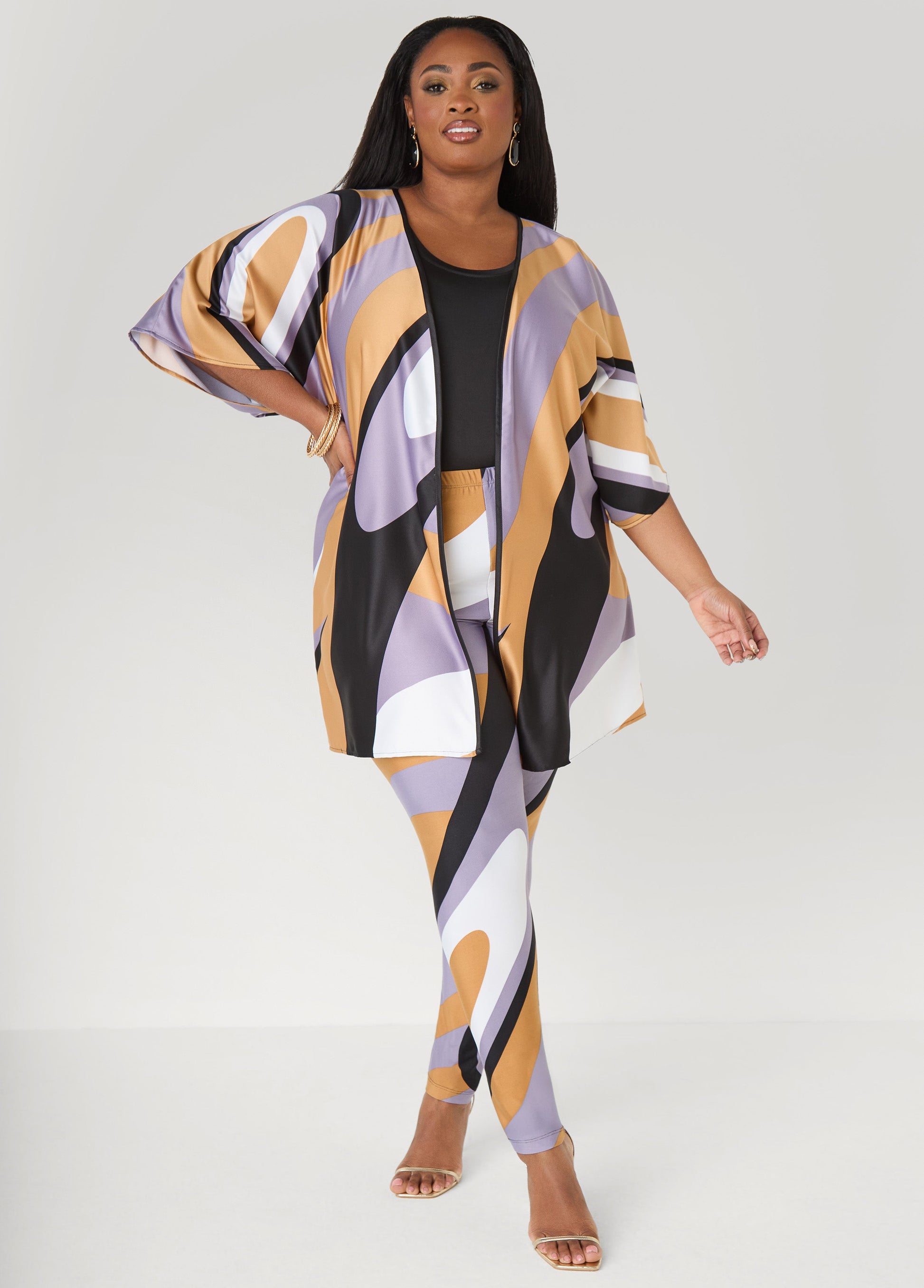 Ashley Stewart Swirl Print Leggings Iced Coffee