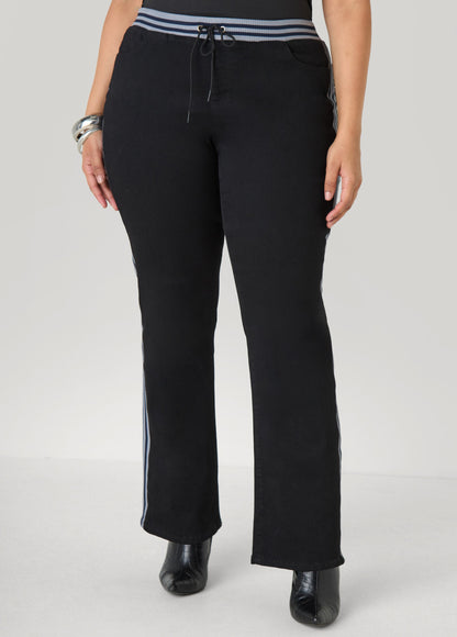 Ashley Stewart Striped Trimmed Bootcut Jeans Black