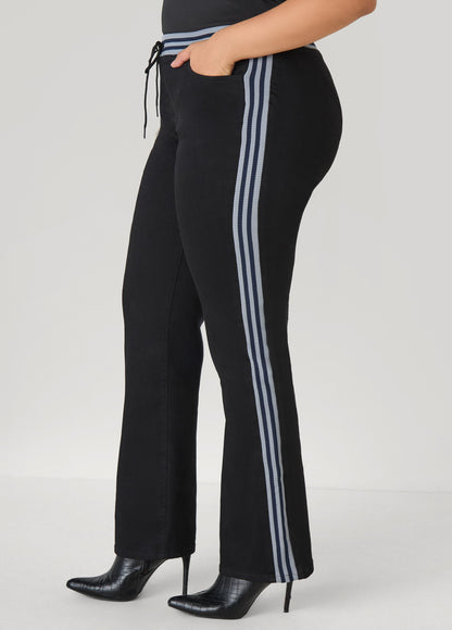 Ashley Stewart Striped Trimmed Bootcut Jeans Black