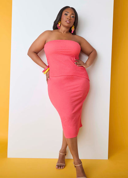Ashley Stewart Textured Midi Pencil Skirt Calypso Coral