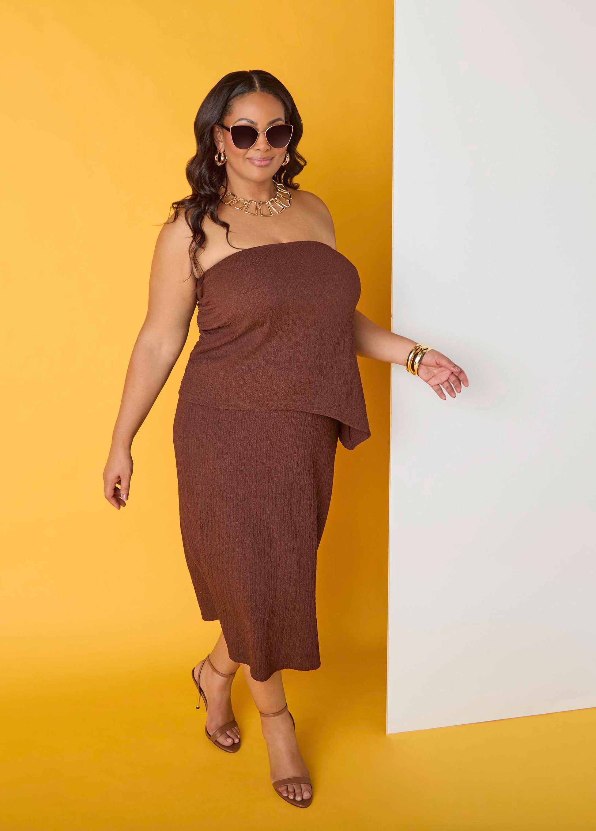 Ashley Stewart Textured Midi Pencil Skirt Calypso Coral