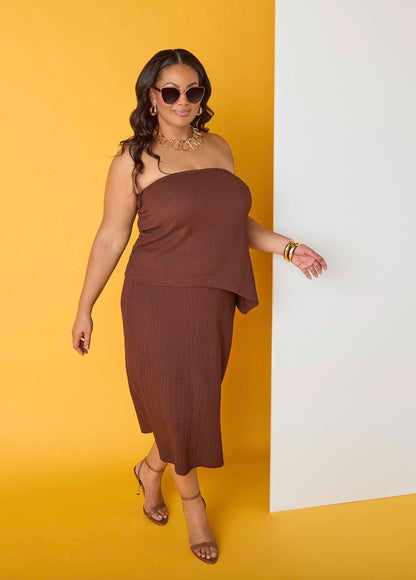 Ashley Stewart Textured Midi Pencil Skirt Calypso Coral