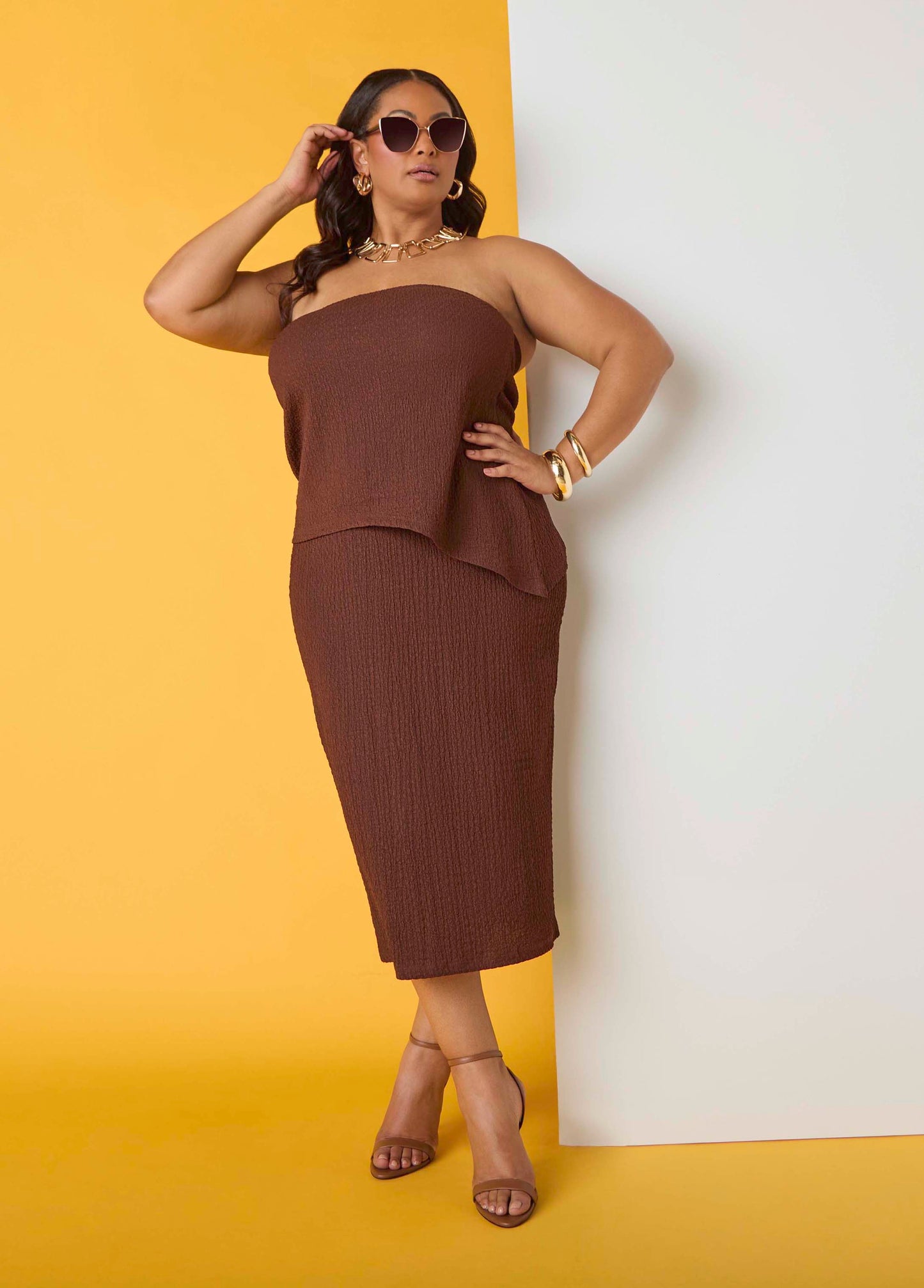 Ashley Stewart Textured Midi Pencil Skirt Calypso Coral