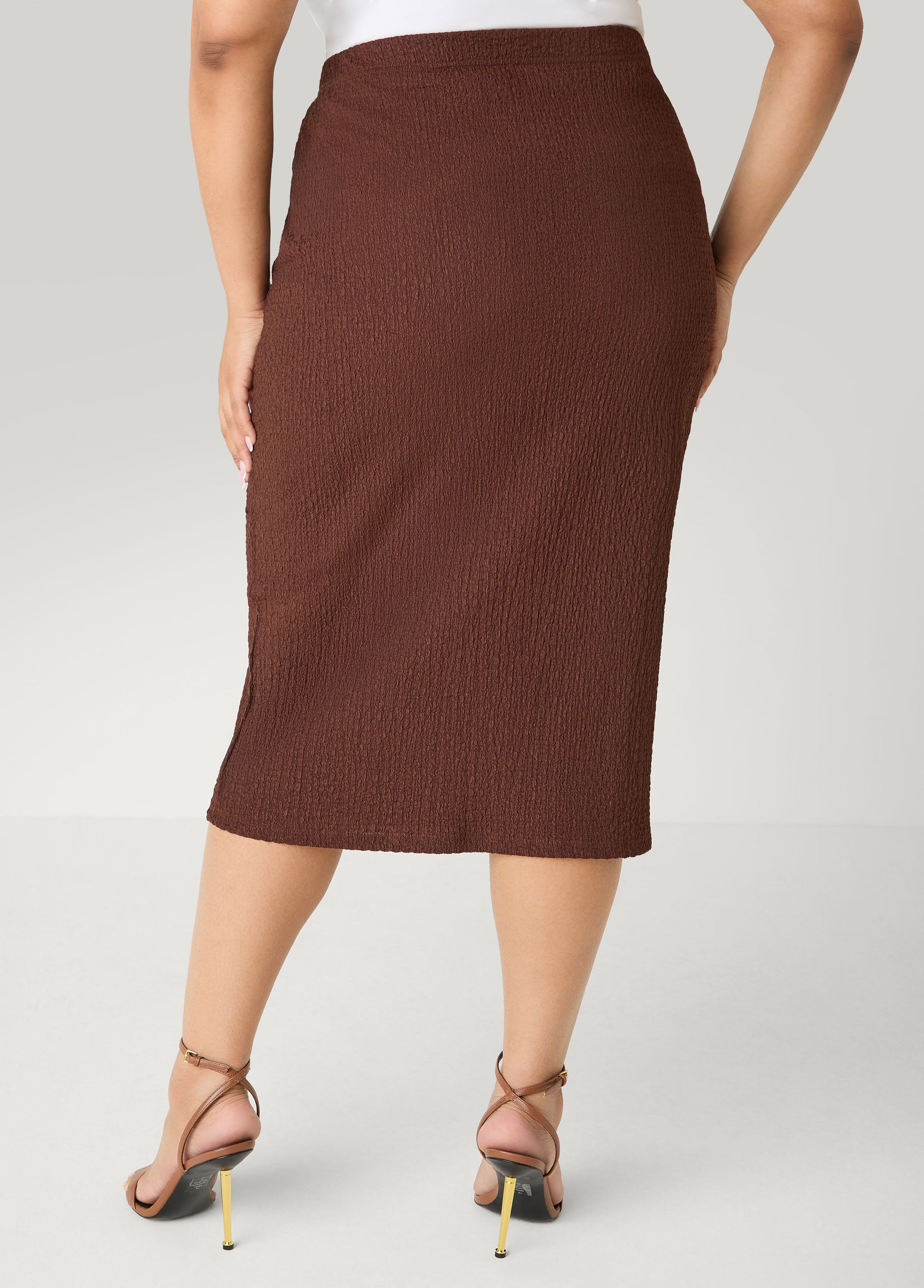 Ashley Stewart Textured Midi Pencil Skirt Calypso Coral