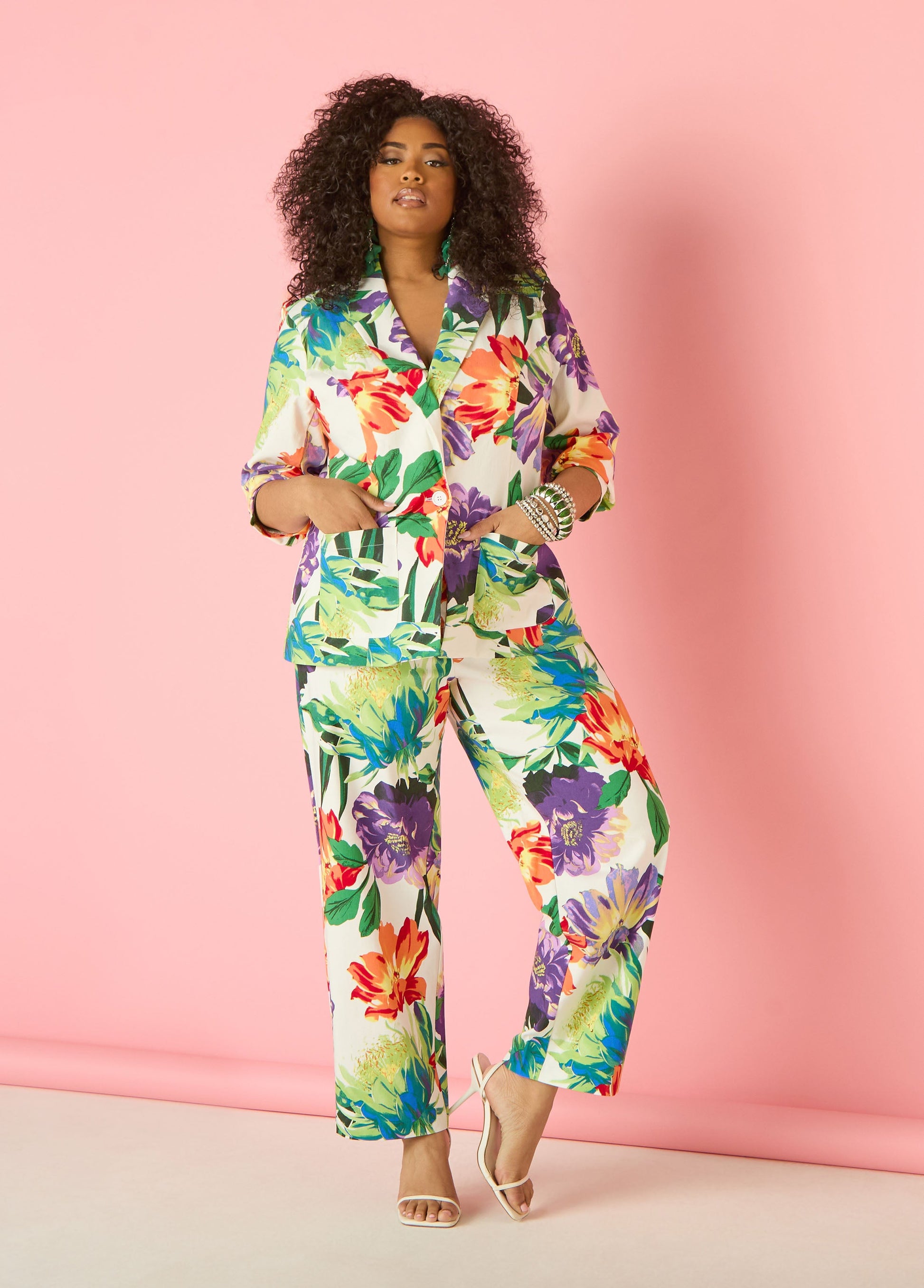 Ashley Stewart Millennium Floral Print Trousers Pansy