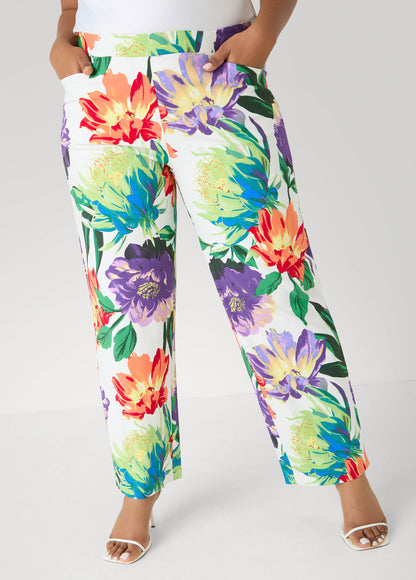 Ashley Stewart Millennium Floral Print Trousers Pansy