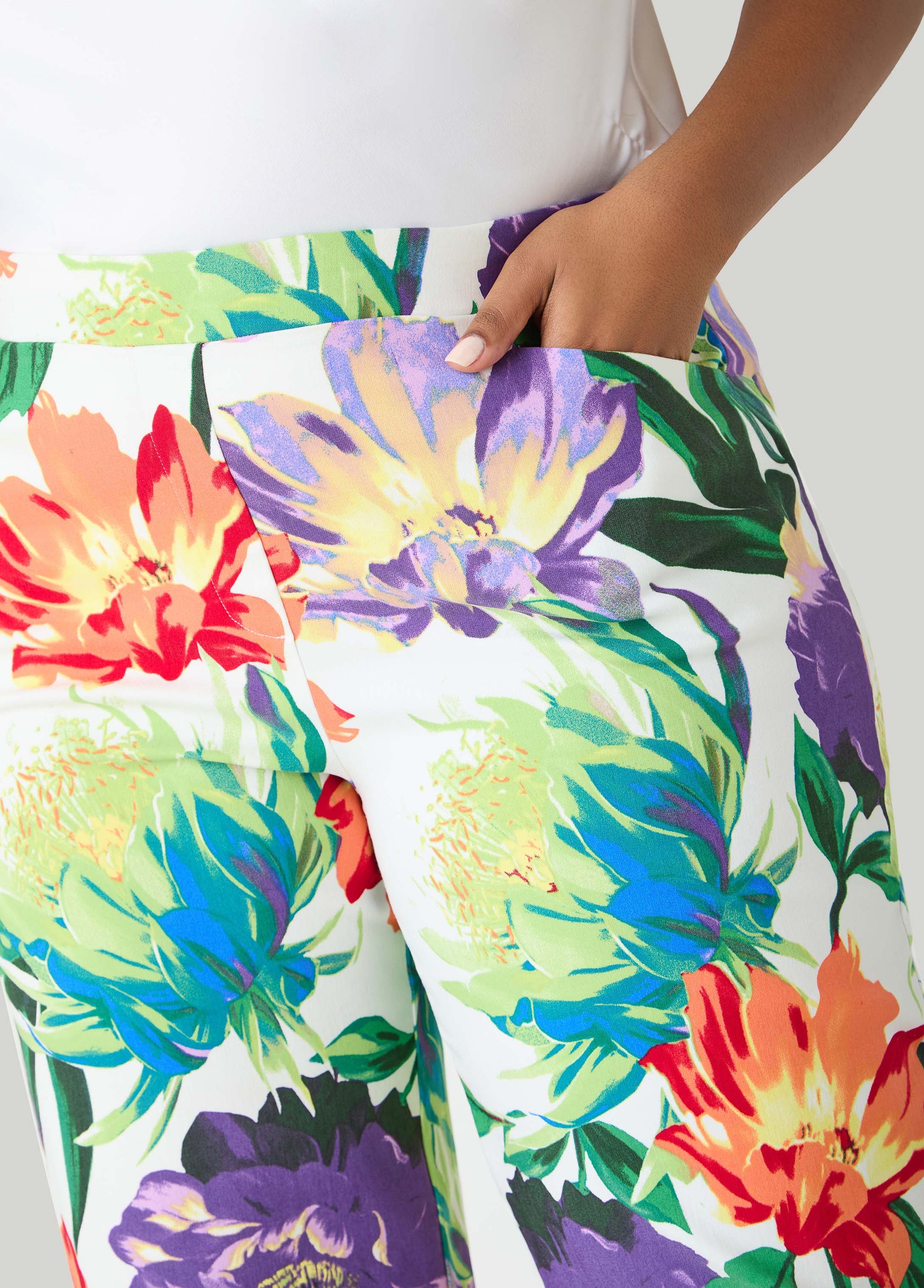 Ashley Stewart Millennium Floral Print Trousers Pansy