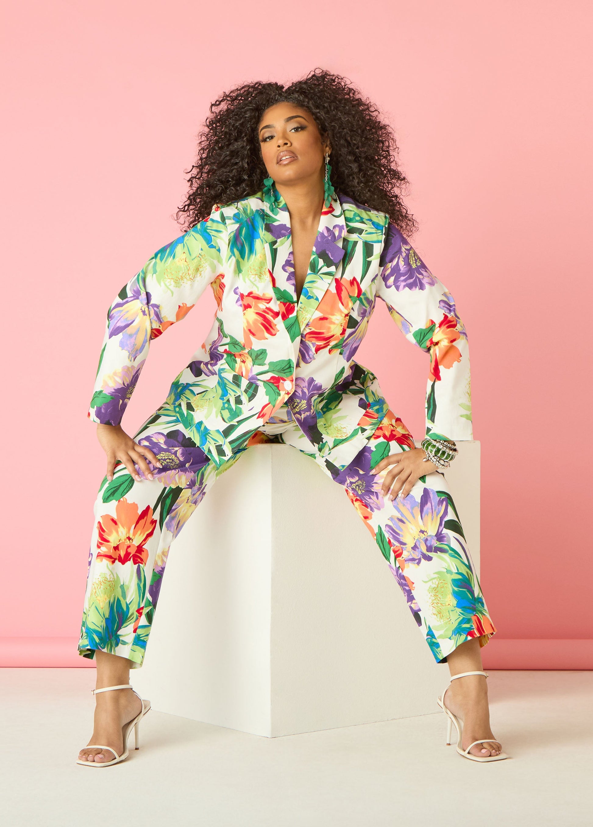 Ashley Stewart Millennium Floral Print Trousers Pansy