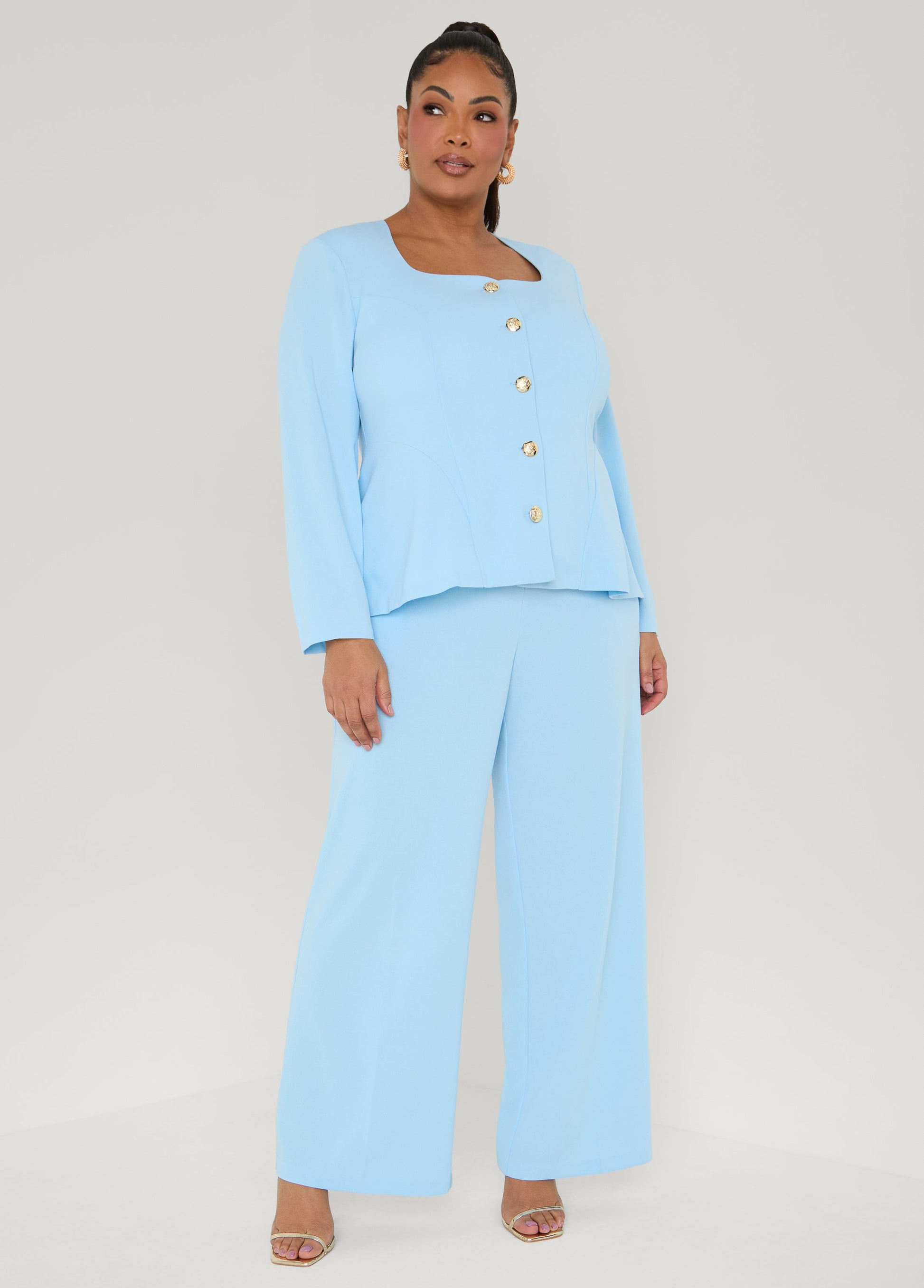 Ashley Stewart Pull On Straight Leg Pants POWDER BLUE