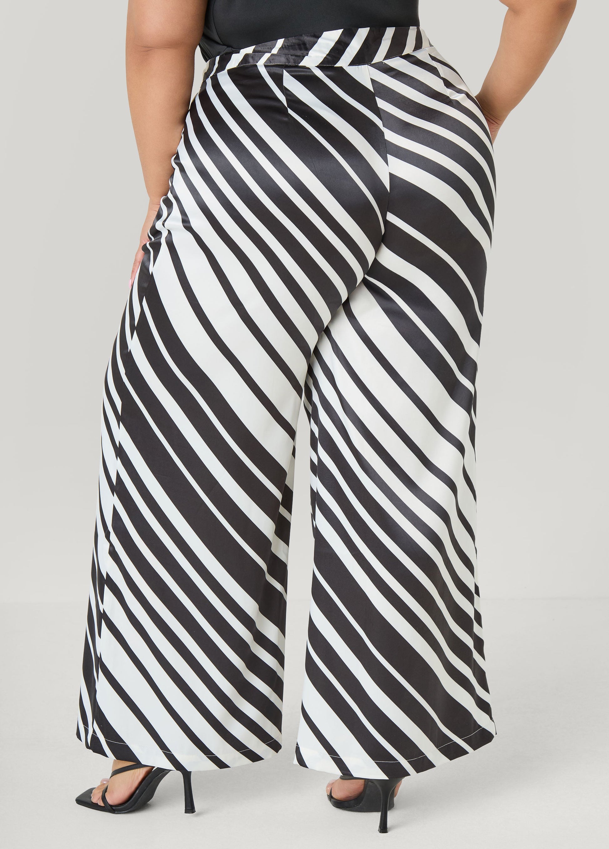Ashley Stewart Striped Pleated Satin Pants White Black